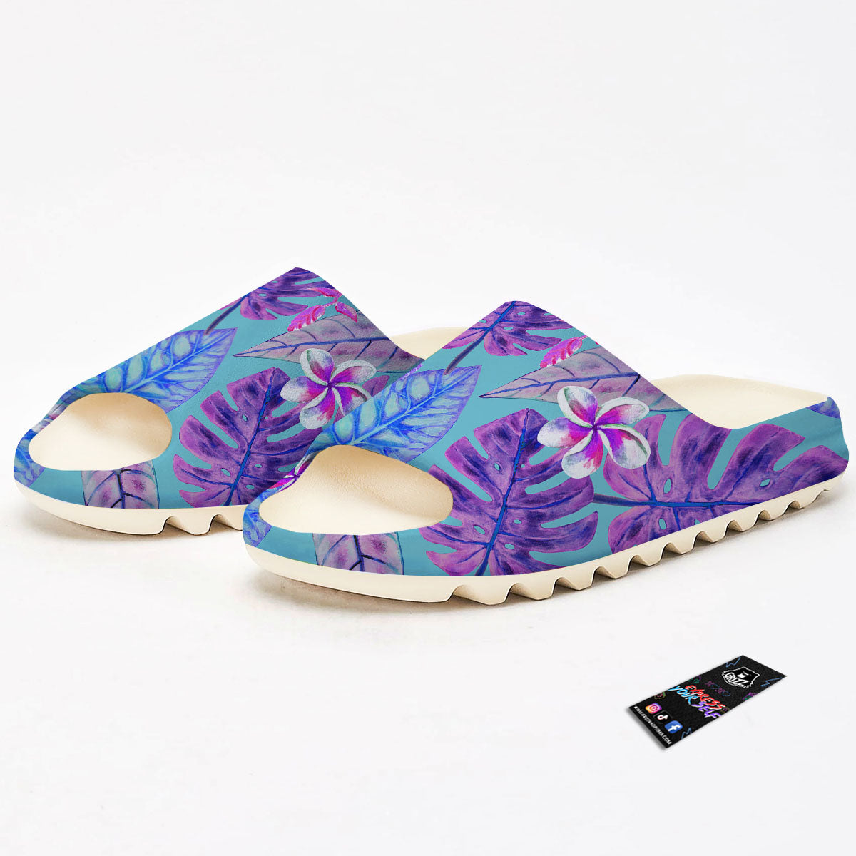 Tropical Leaf Teal And Purple Print Sandals-grizzshop