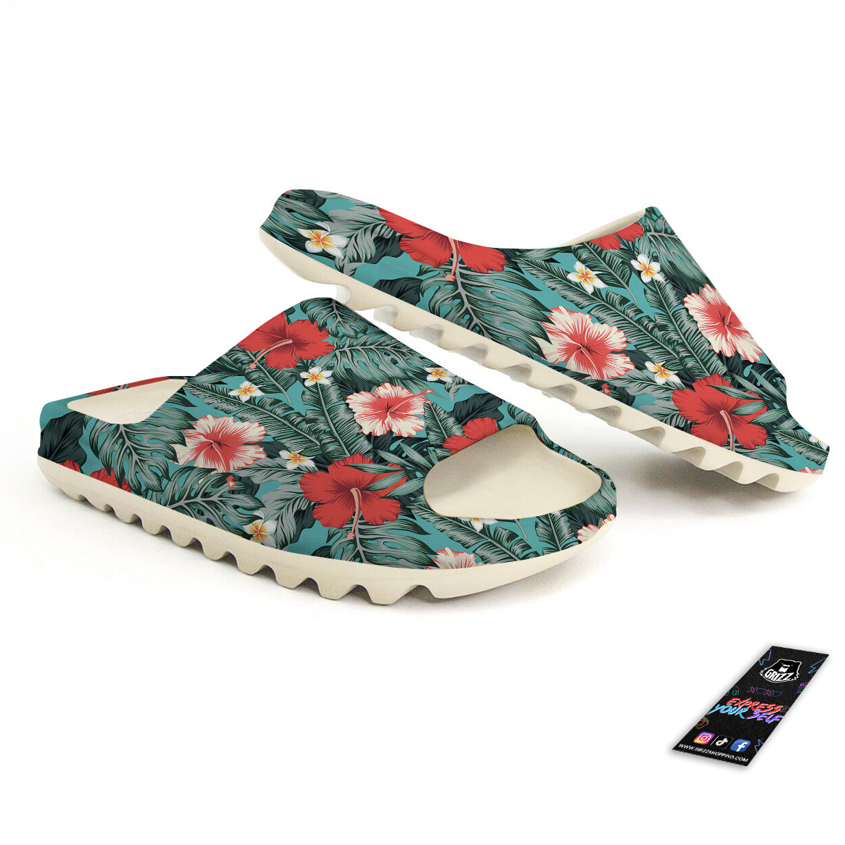 Tropical Leaf Turquoise Print Pattern Sandals-grizzshop