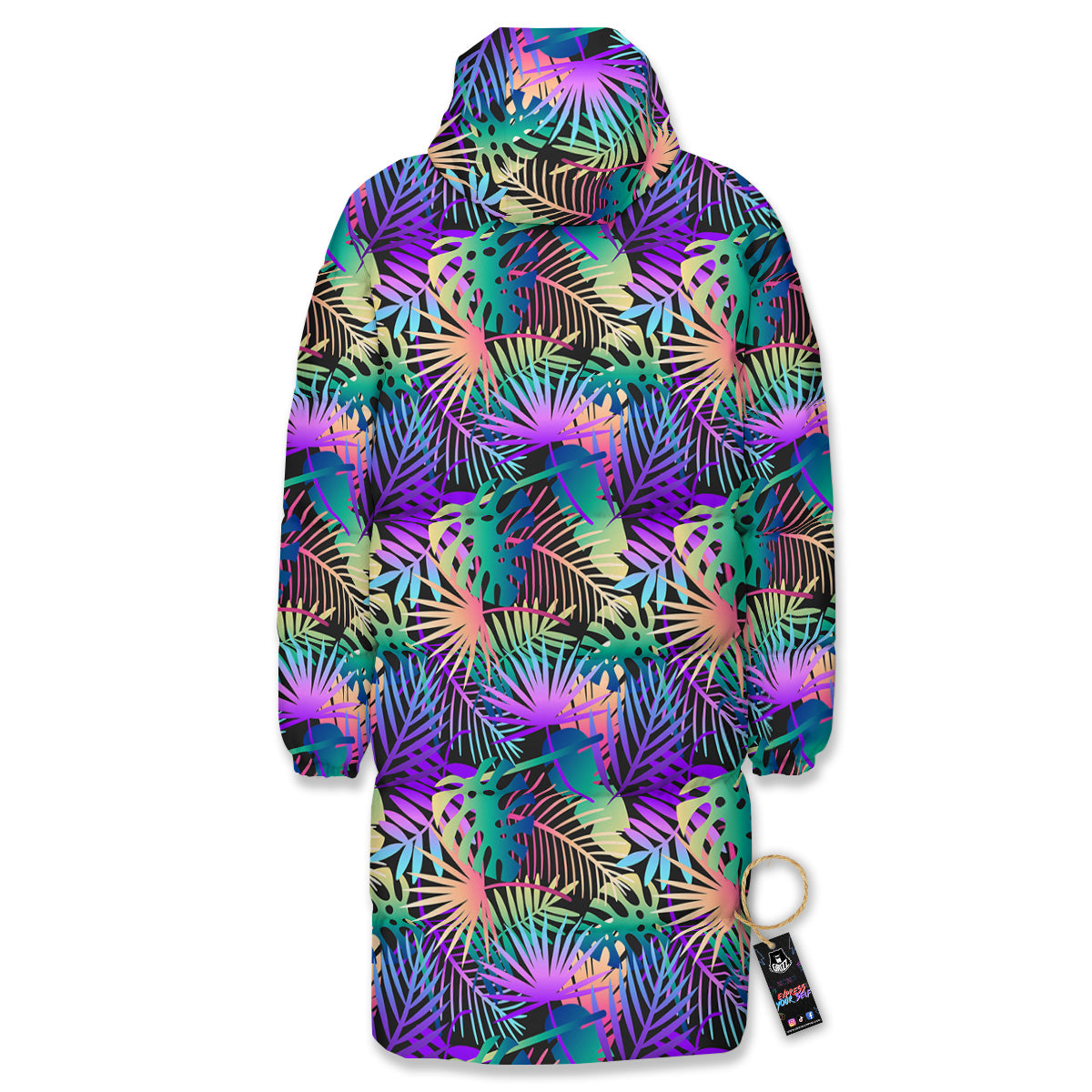 Tropical Neon Color And Palm Leaves Print Pattern Long Down Jacket