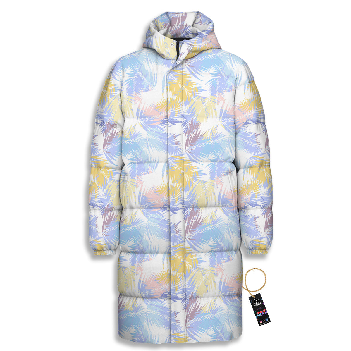 Tropical Palm Leaf Pastel Print Pattern Long Down Jacket