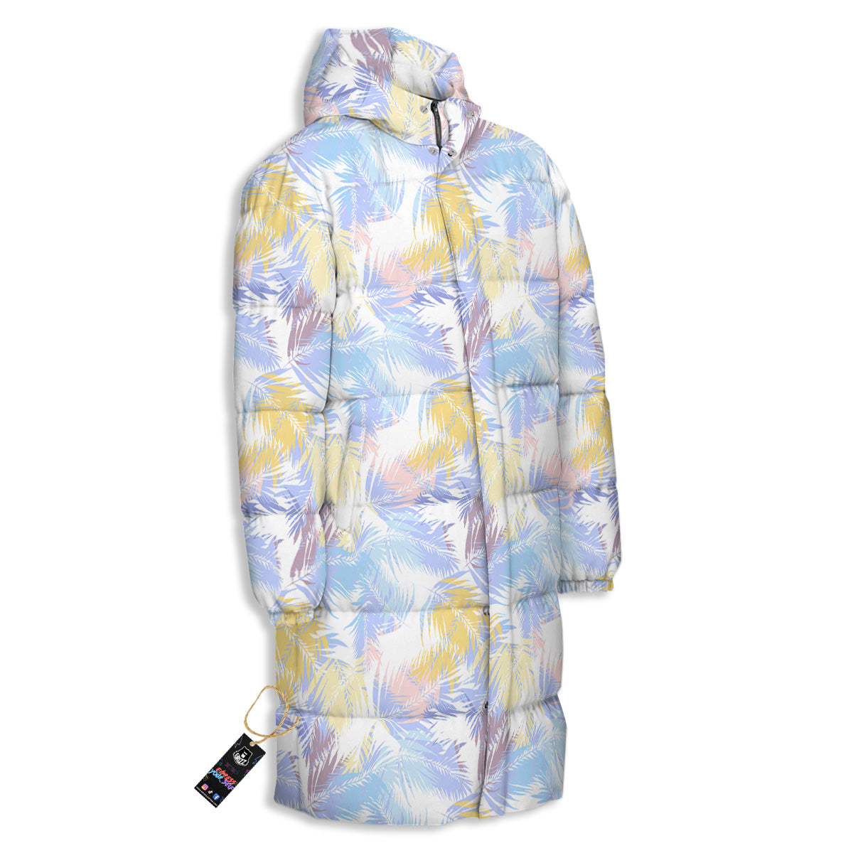 Tropical Palm Leaf Pastel Print Pattern Long Down Jacket