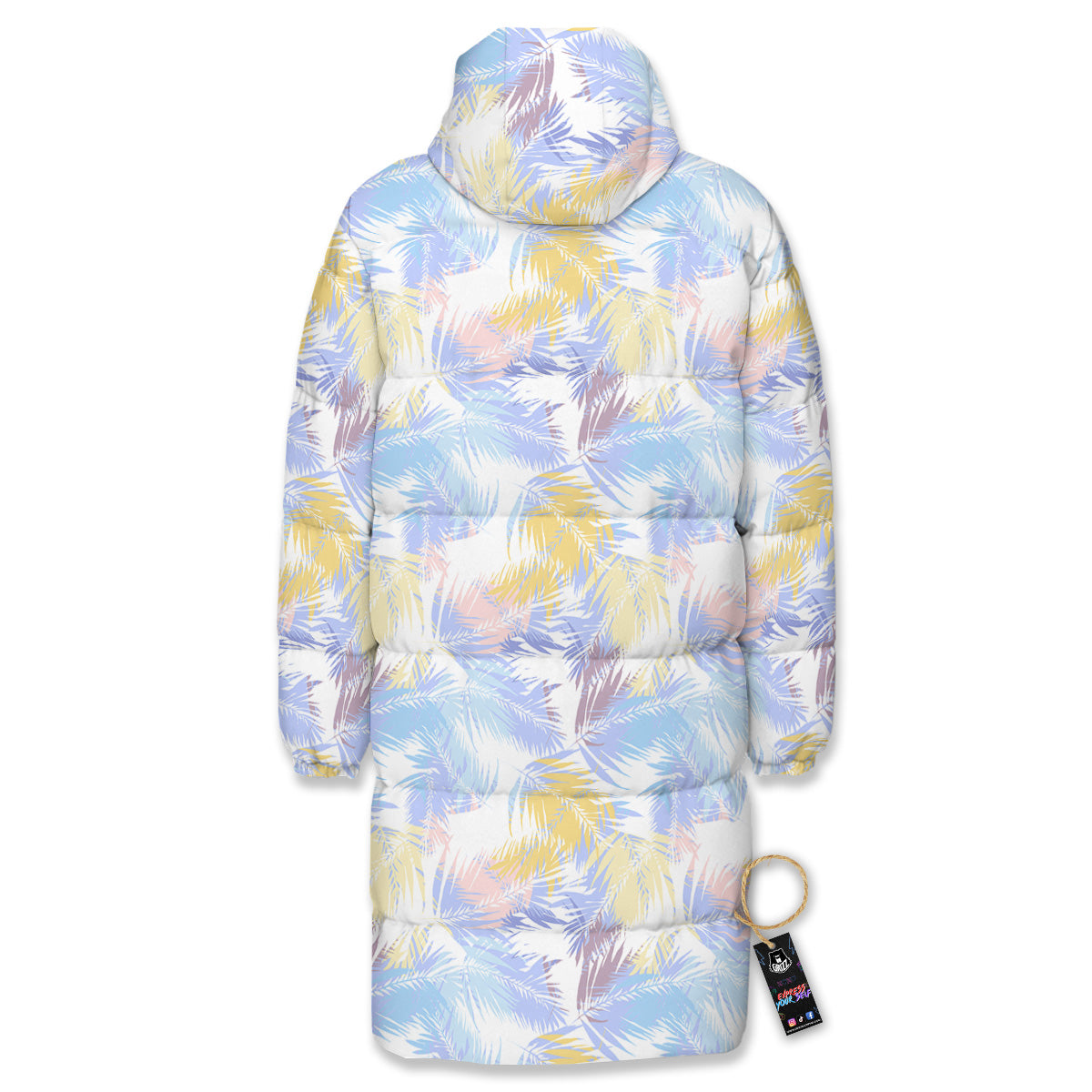 Tropical Palm Leaf Pastel Print Pattern Long Down Jacket