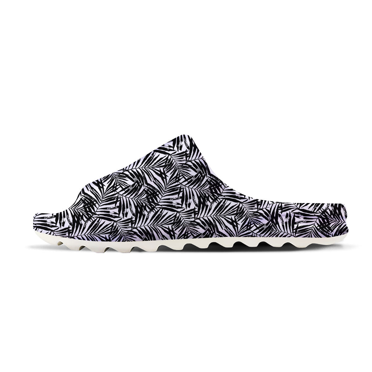 Tropical Palm Leaf White And Black Print Sandals-grizzshop