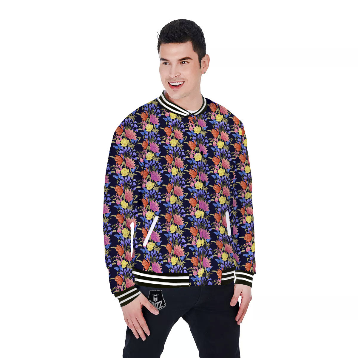 Tulip Colorful Print Pattern Baseball Jacket-grizzshop