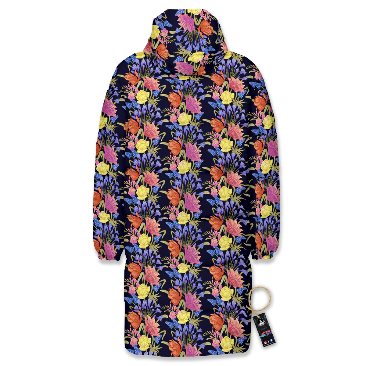 Tulip Colorful Print Pattern Long Down Jacket-grizzshop