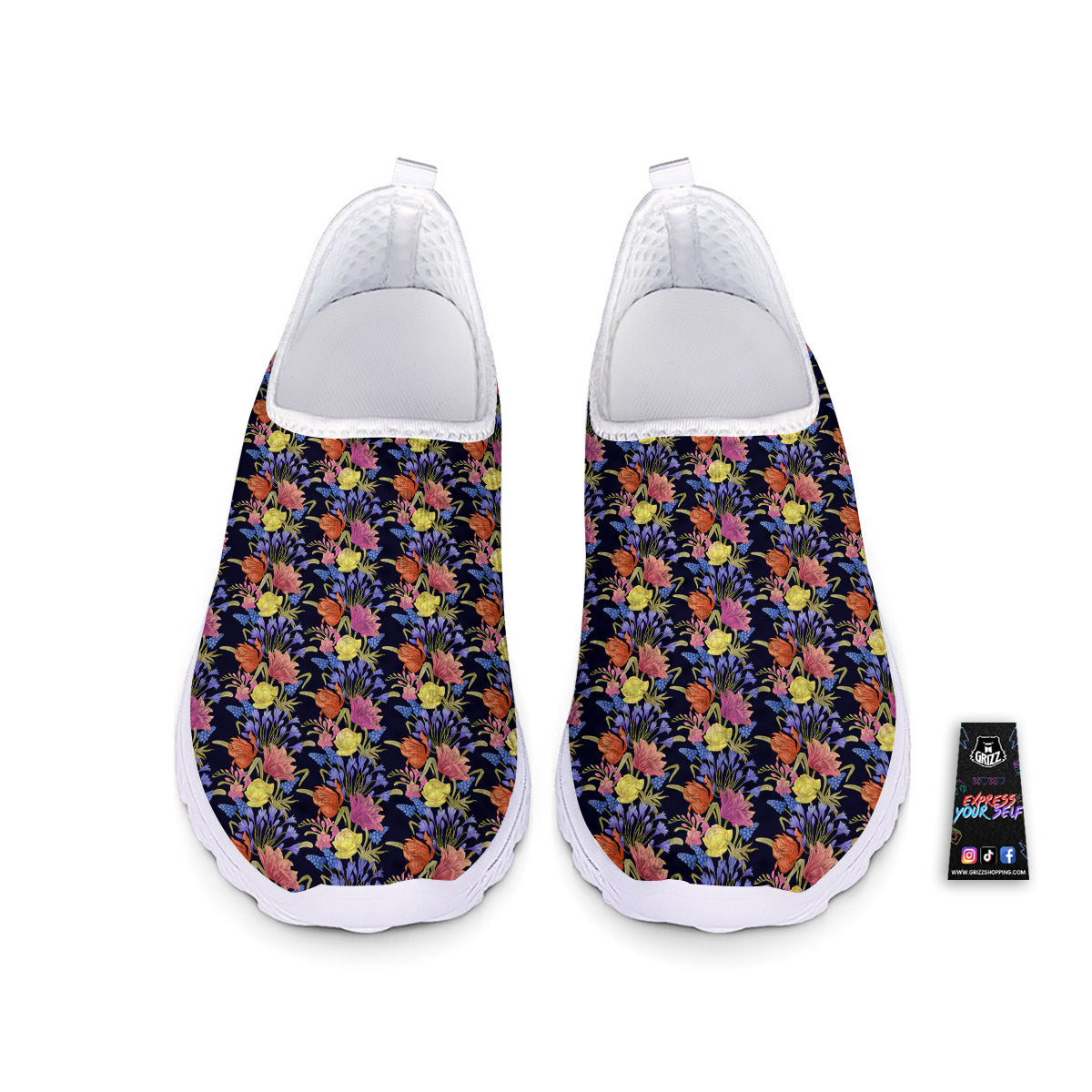 Tulip Colorful Print Pattern Nurse Shoes-grizzshop