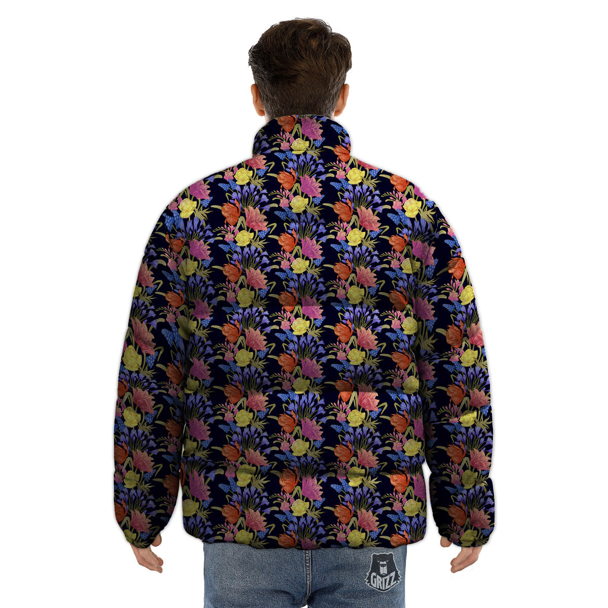 Tulip Colorful Print Pattern Puffer Jacket-grizzshop