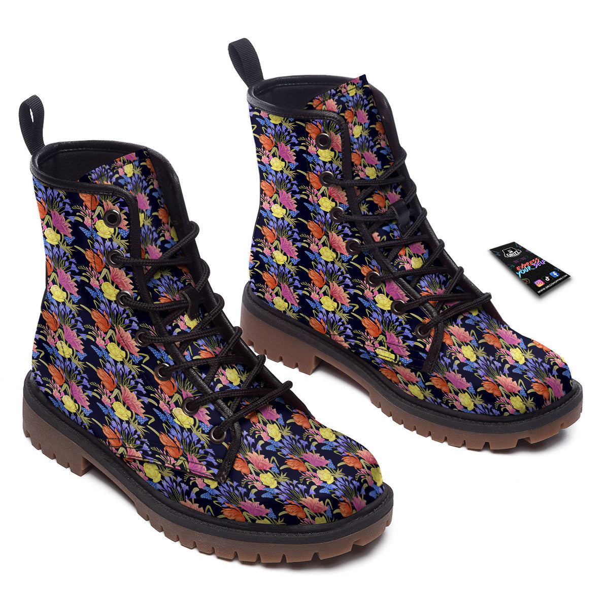 Tulip Colorful Print Pattern Work Boots-grizzshop