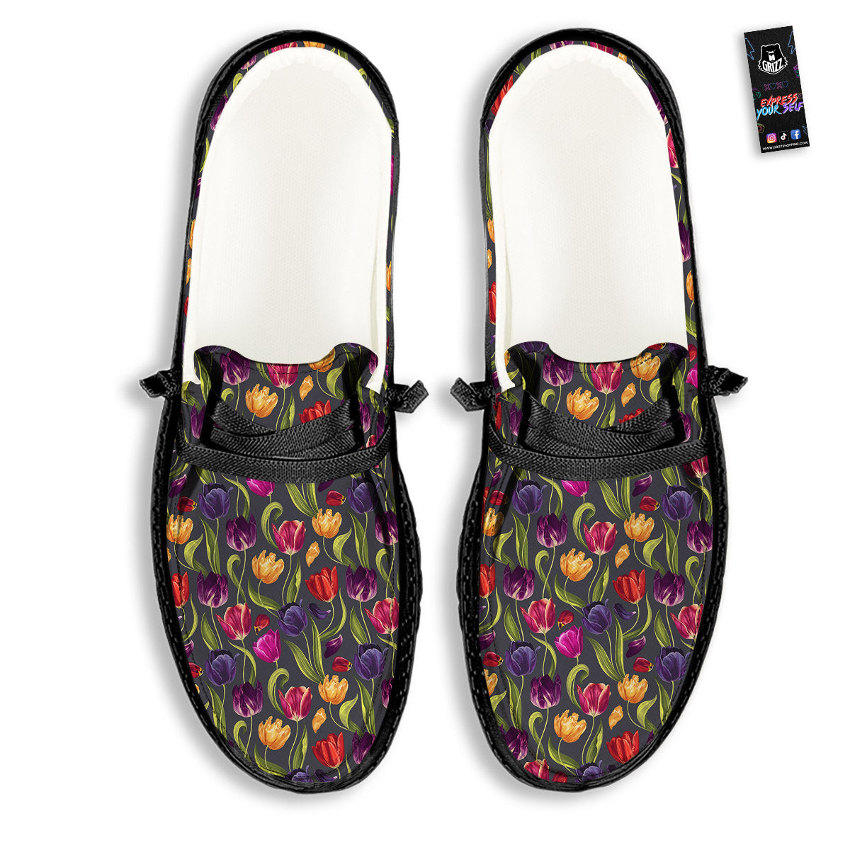 Tulip Colorful Watercolor Print Pattern Black Loafers-grizzshop