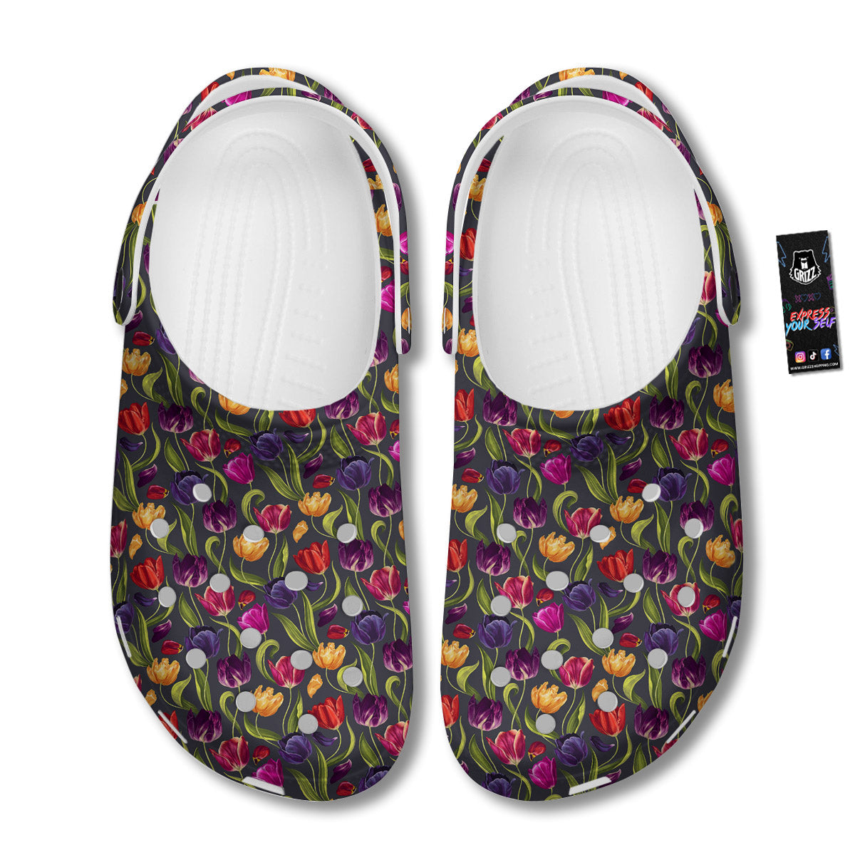 Tulip Colorful Watercolor Print Pattern Clog-grizzshop