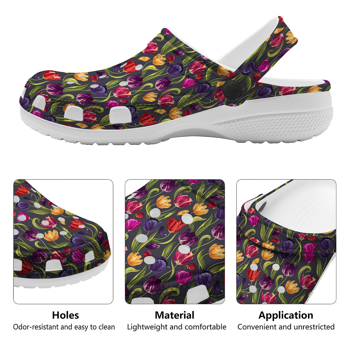 Tulip Colorful Watercolor Print Pattern Clog-grizzshop
