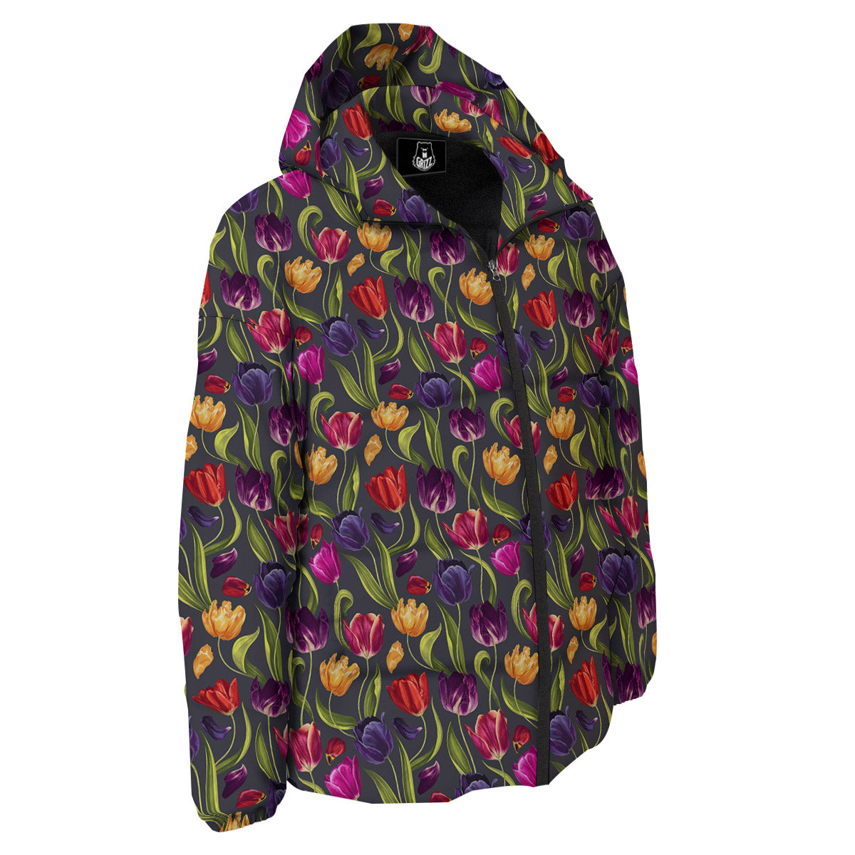 Tulip Colorful Watercolor Print Pattern Down Jacket-grizzshop