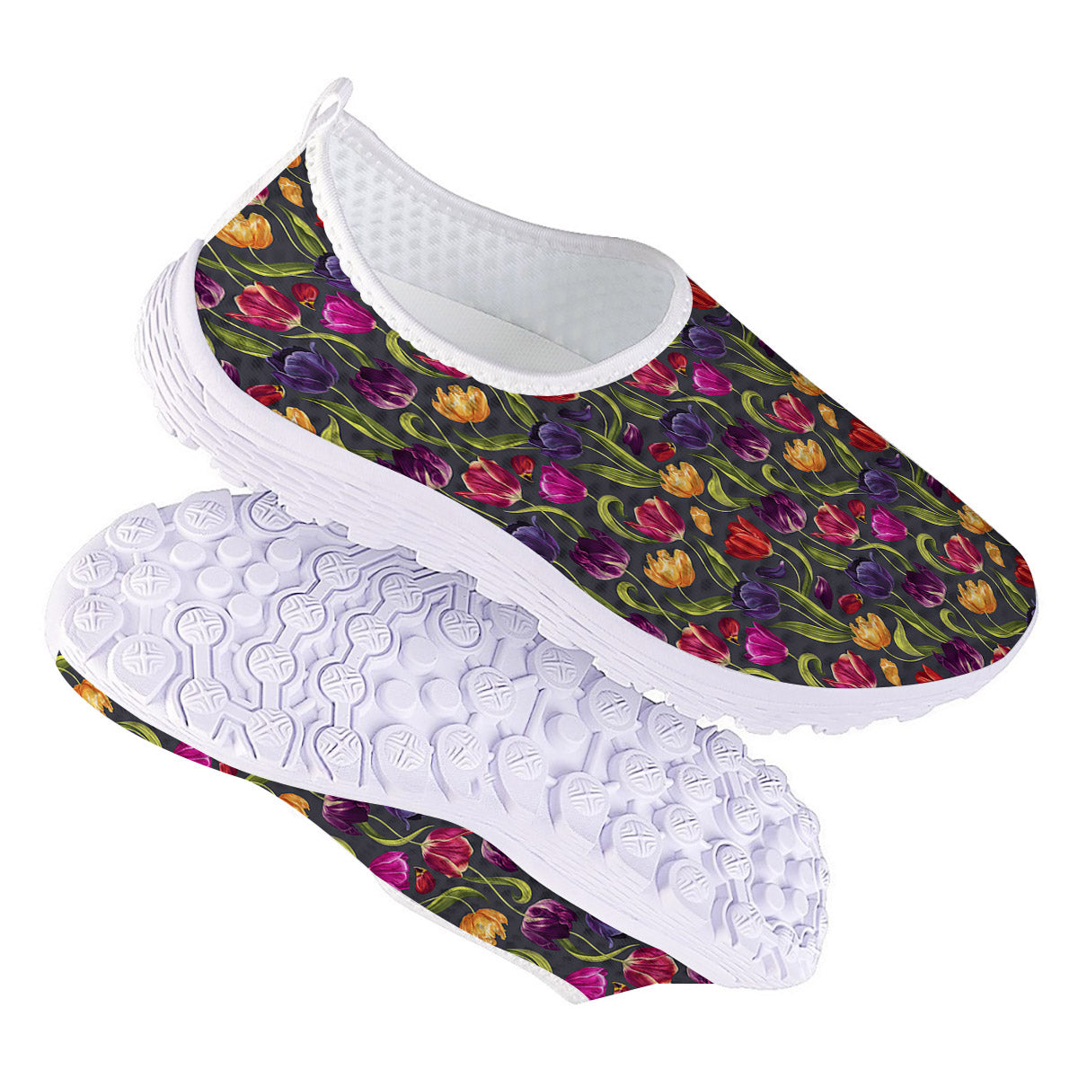 Tulip Colorful Watercolor Print Pattern Nurse Shoes-grizzshop
