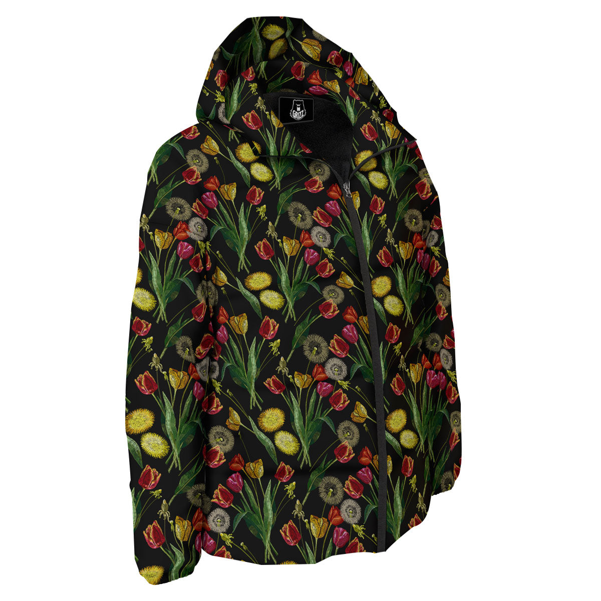 Tulip Embroidery Print Pattern Down Jacket-grizzshop