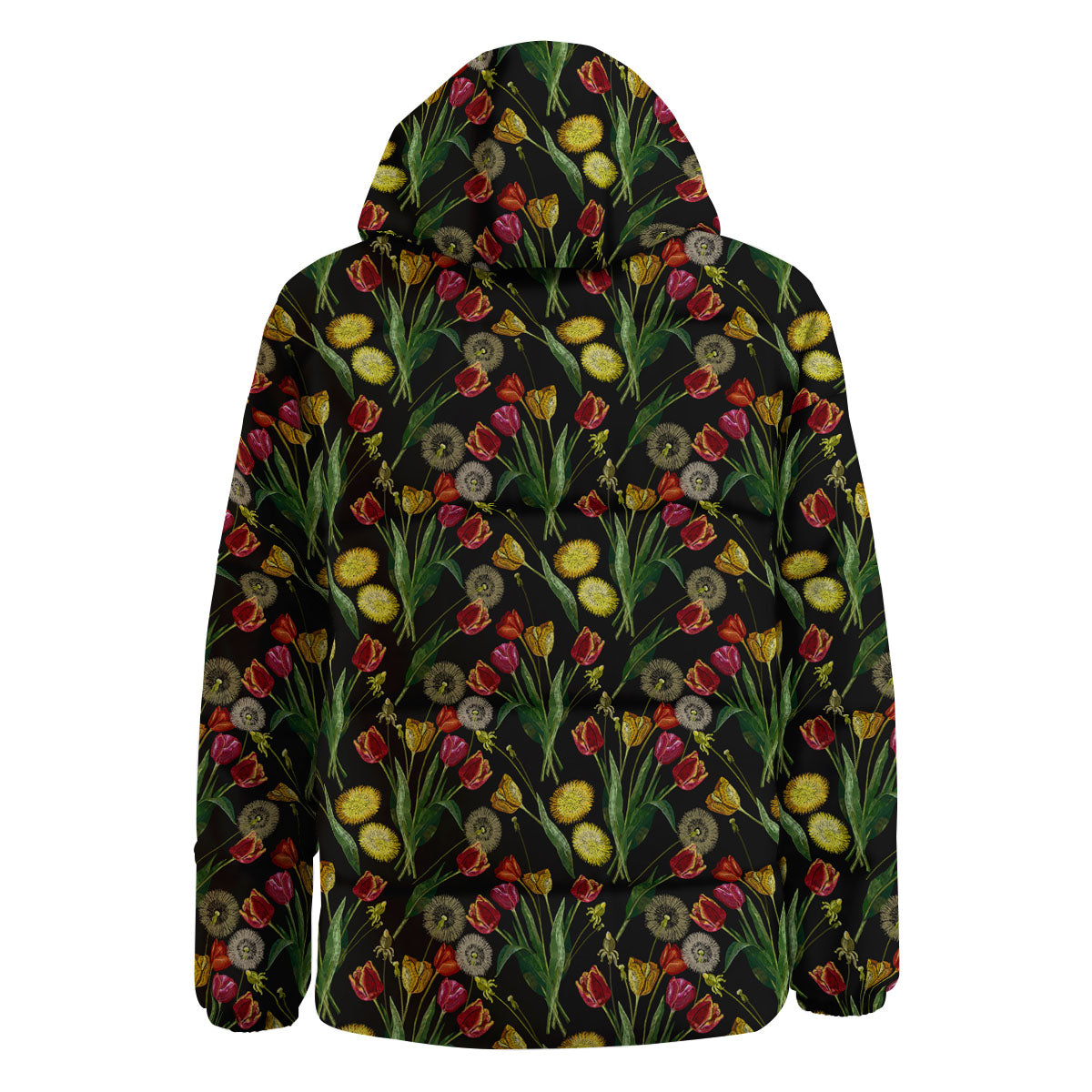 Tulip Embroidery Print Pattern Down Jacket-grizzshop