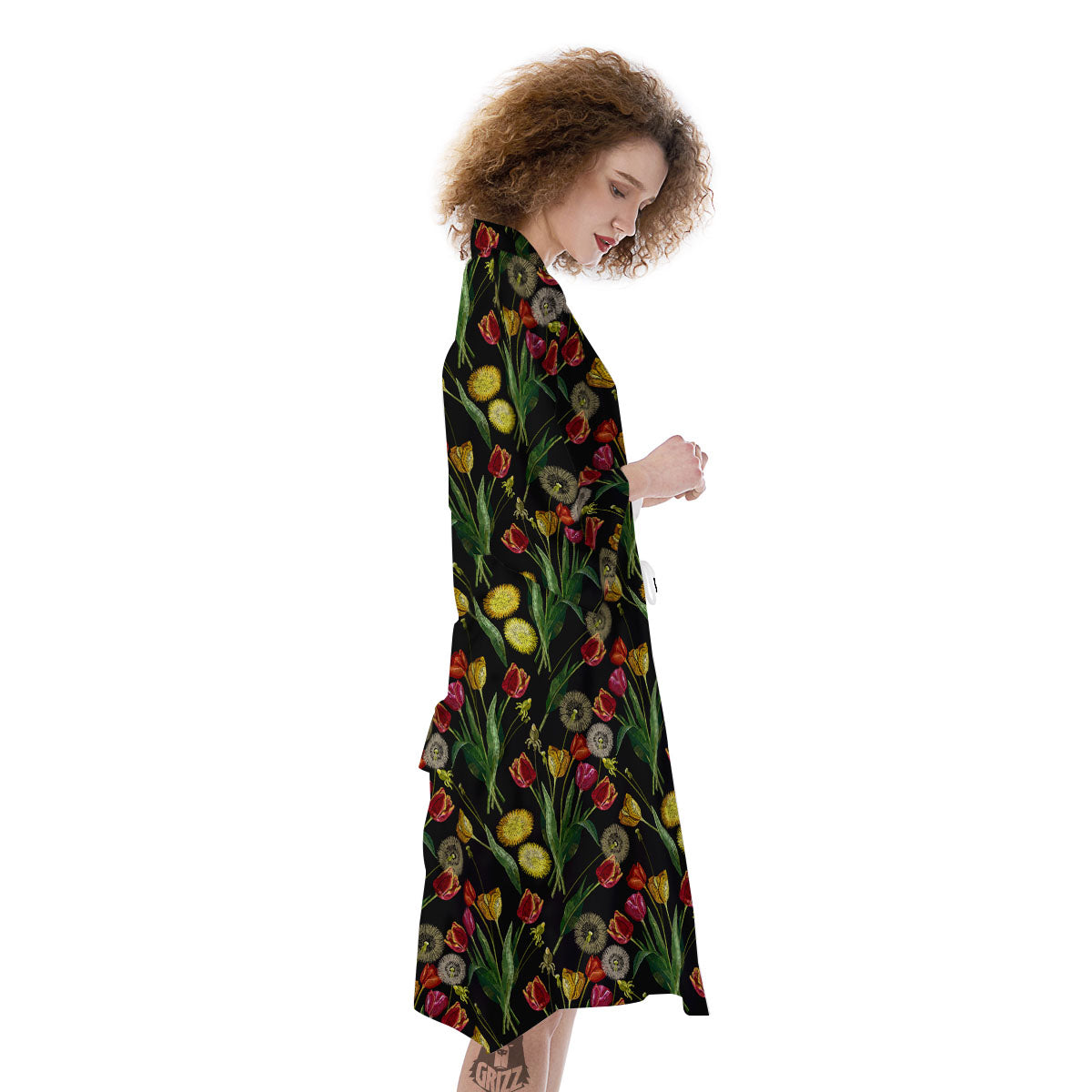 Tulip Embroidery Print Pattern Kimono-grizzshop