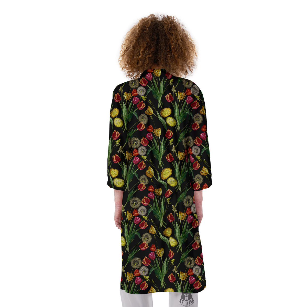 Tulip Embroidery Print Pattern Kimono-grizzshop