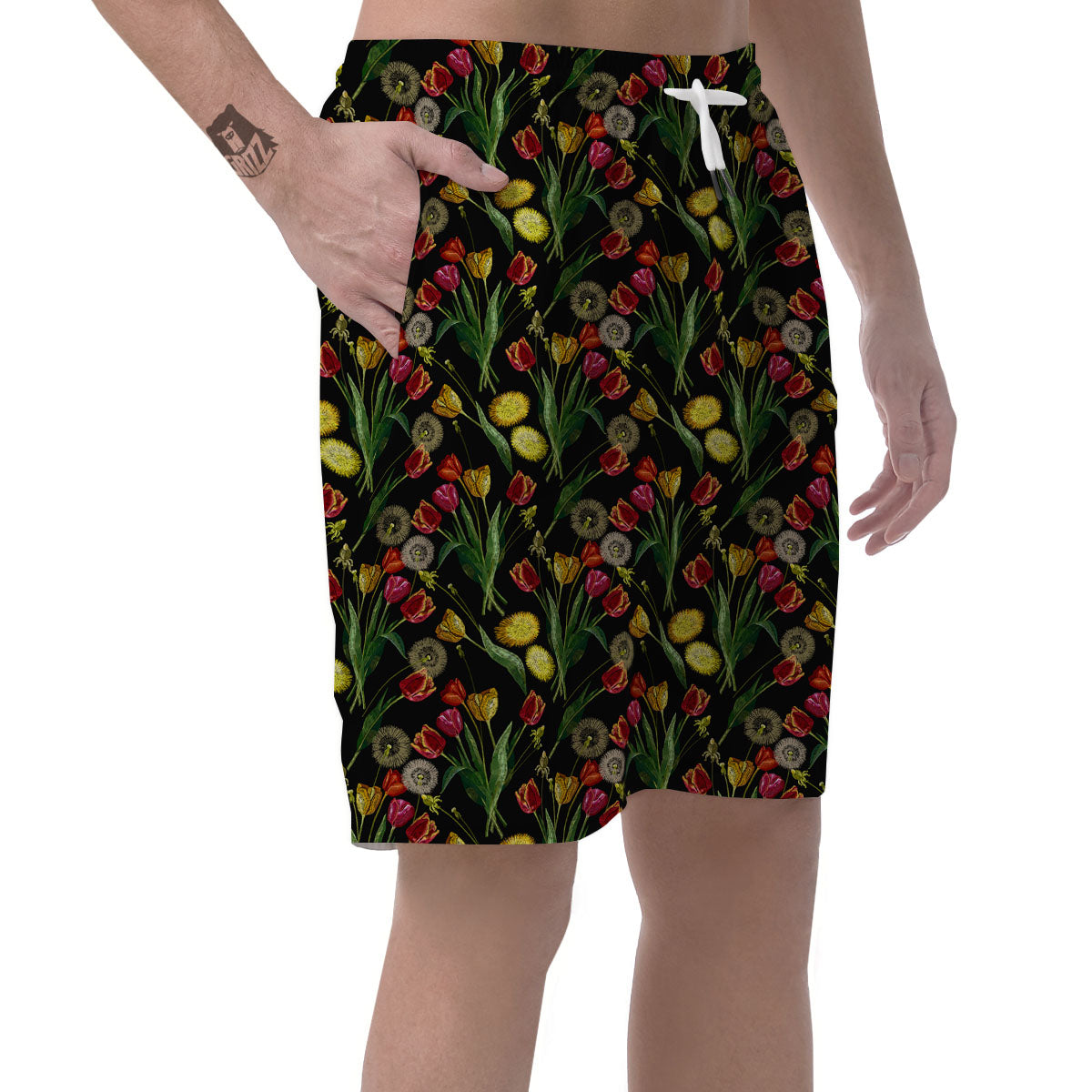 Tulip Embroidery Print Pattern Men's Shorts-grizzshop