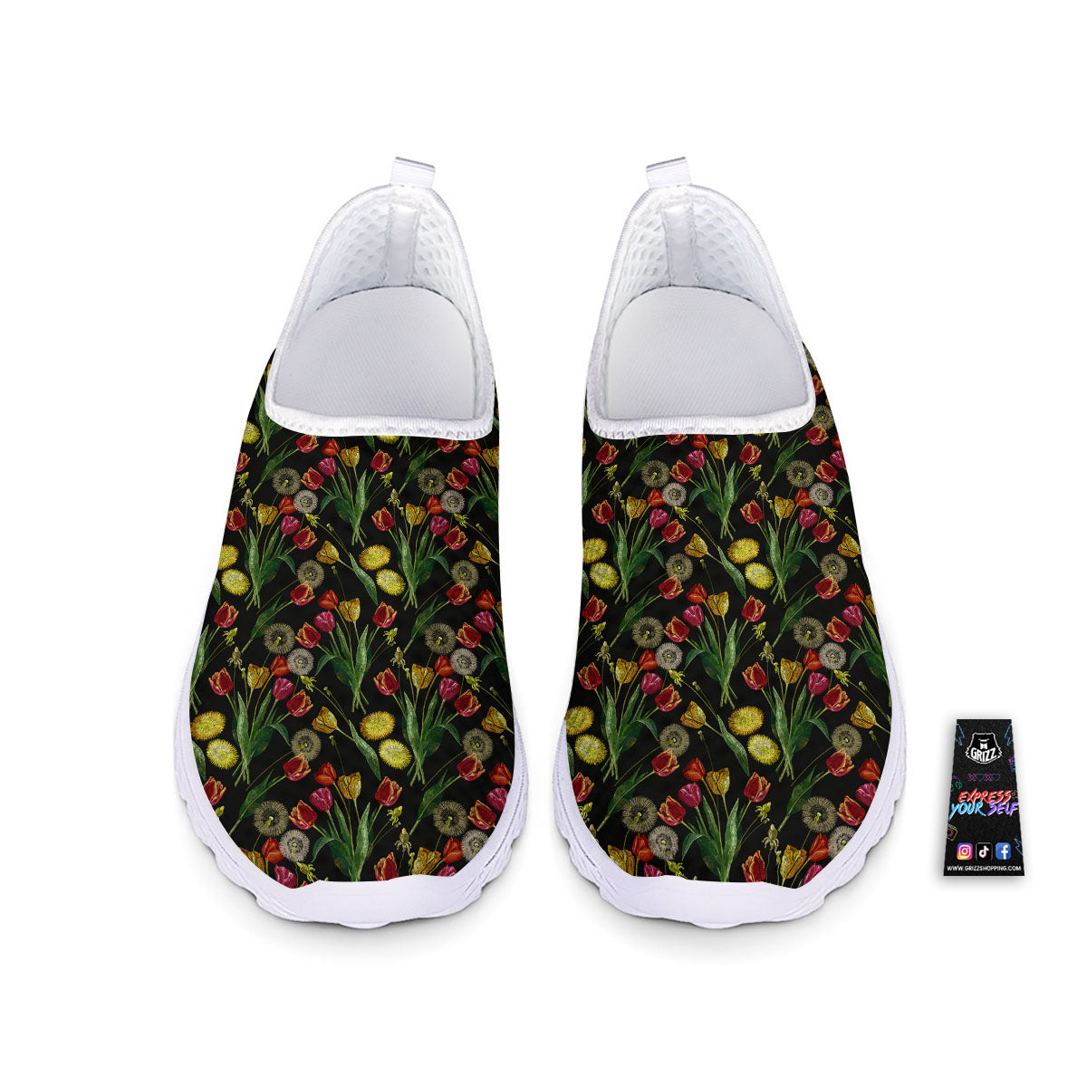 Tulip Embroidery Print Pattern Nurse Shoes-grizzshop
