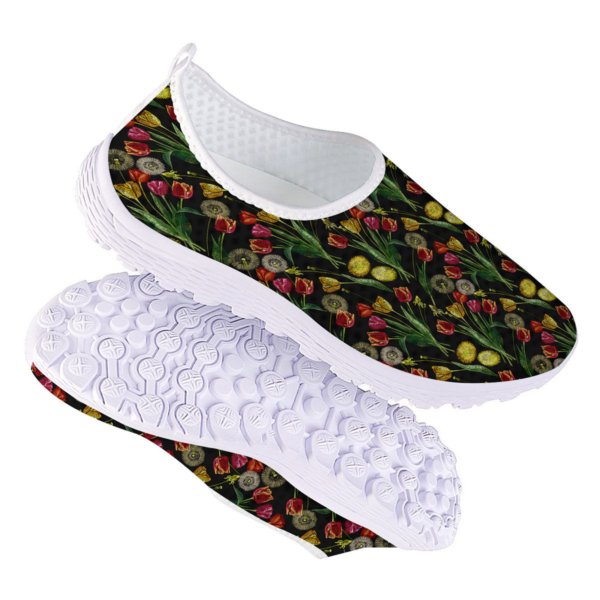 Tulip Embroidery Print Pattern Nurse Shoes-grizzshop