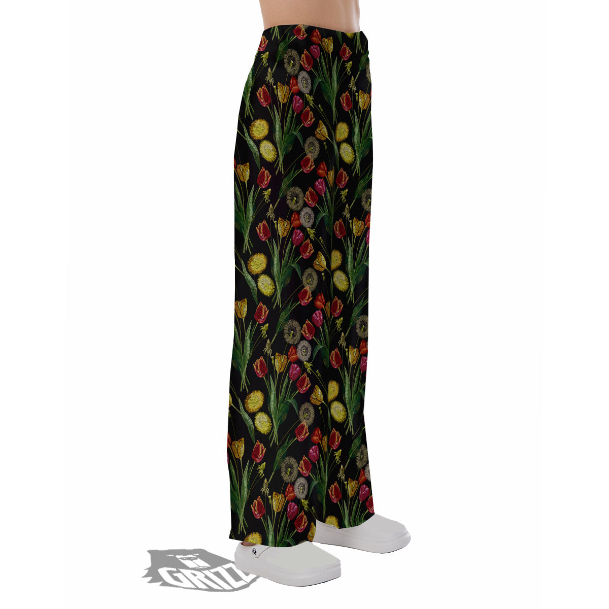 Tulip Embroidery Print Pattern Pajama Pants-grizzshop