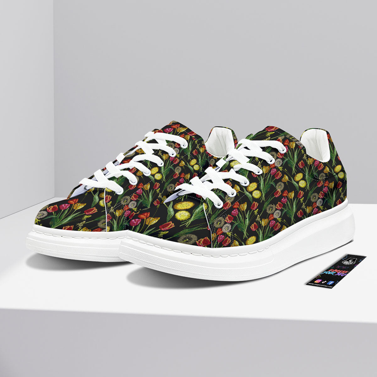 Tulip Embroidery Print Pattern Platform Shoes-grizzshop