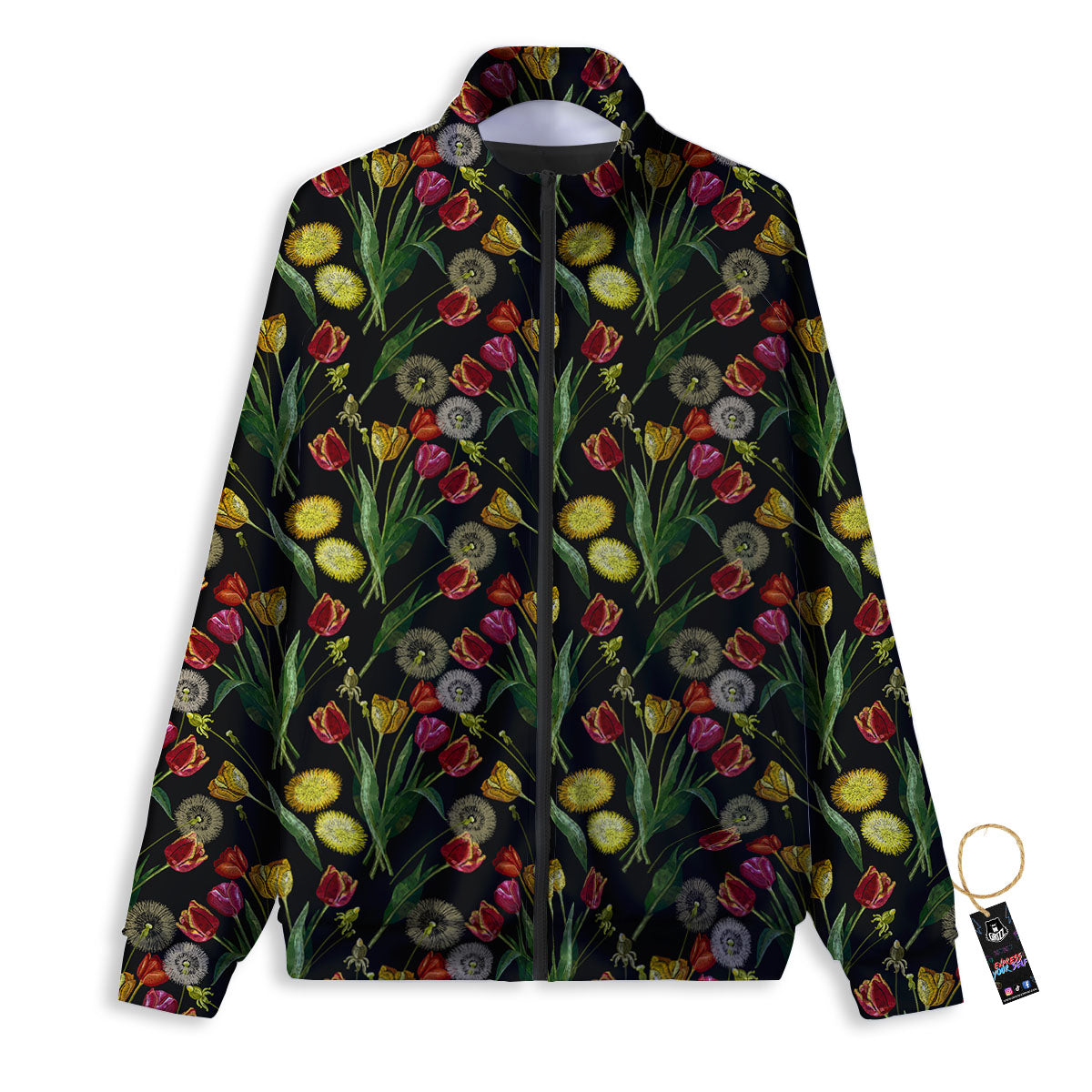 Tulip Embroidery Print Pattern Track Jacket-grizzshop
