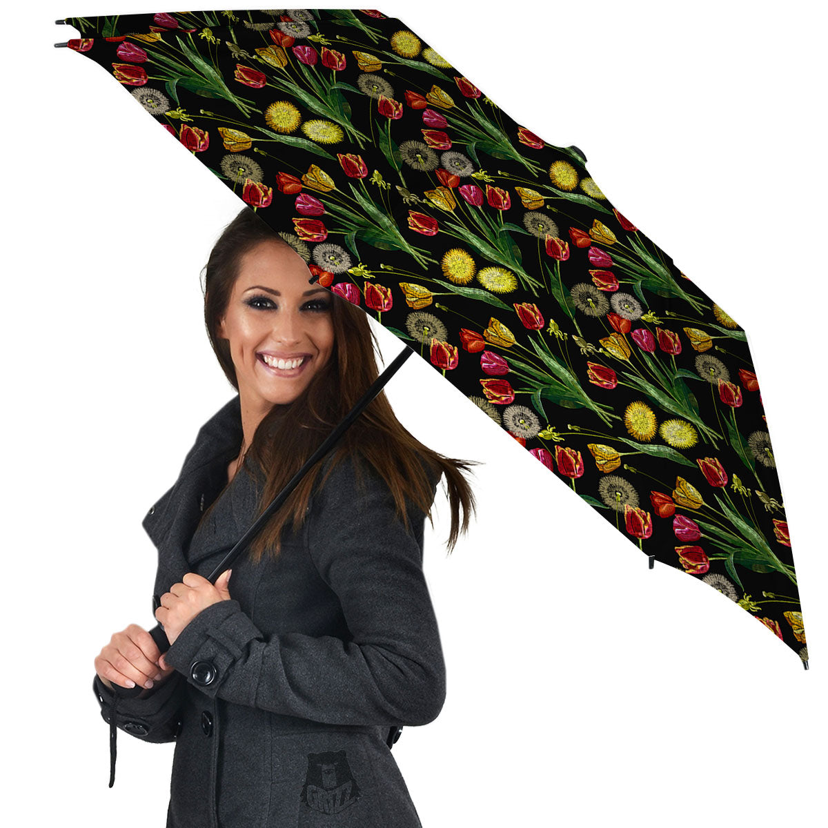 Tulip Embroidery Print Pattern Umbrella-grizzshop