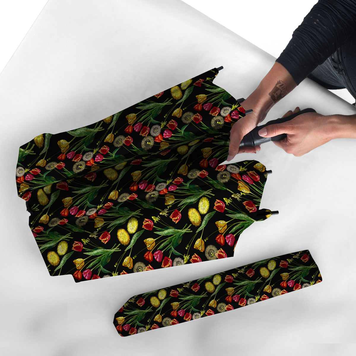 Tulip Embroidery Print Pattern Umbrella-grizzshop