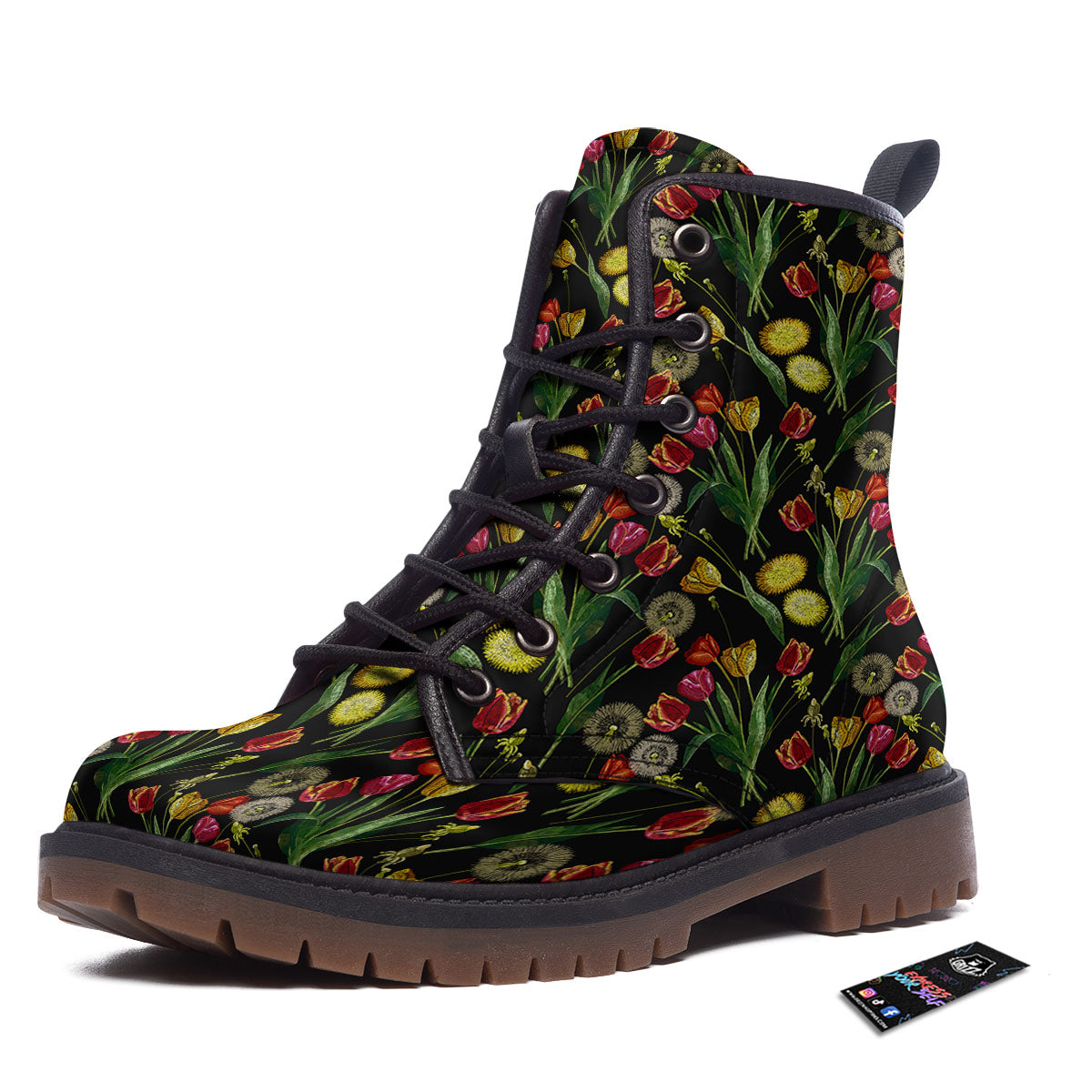 Tulip Embroidery Print Pattern Work Boots-grizzshop