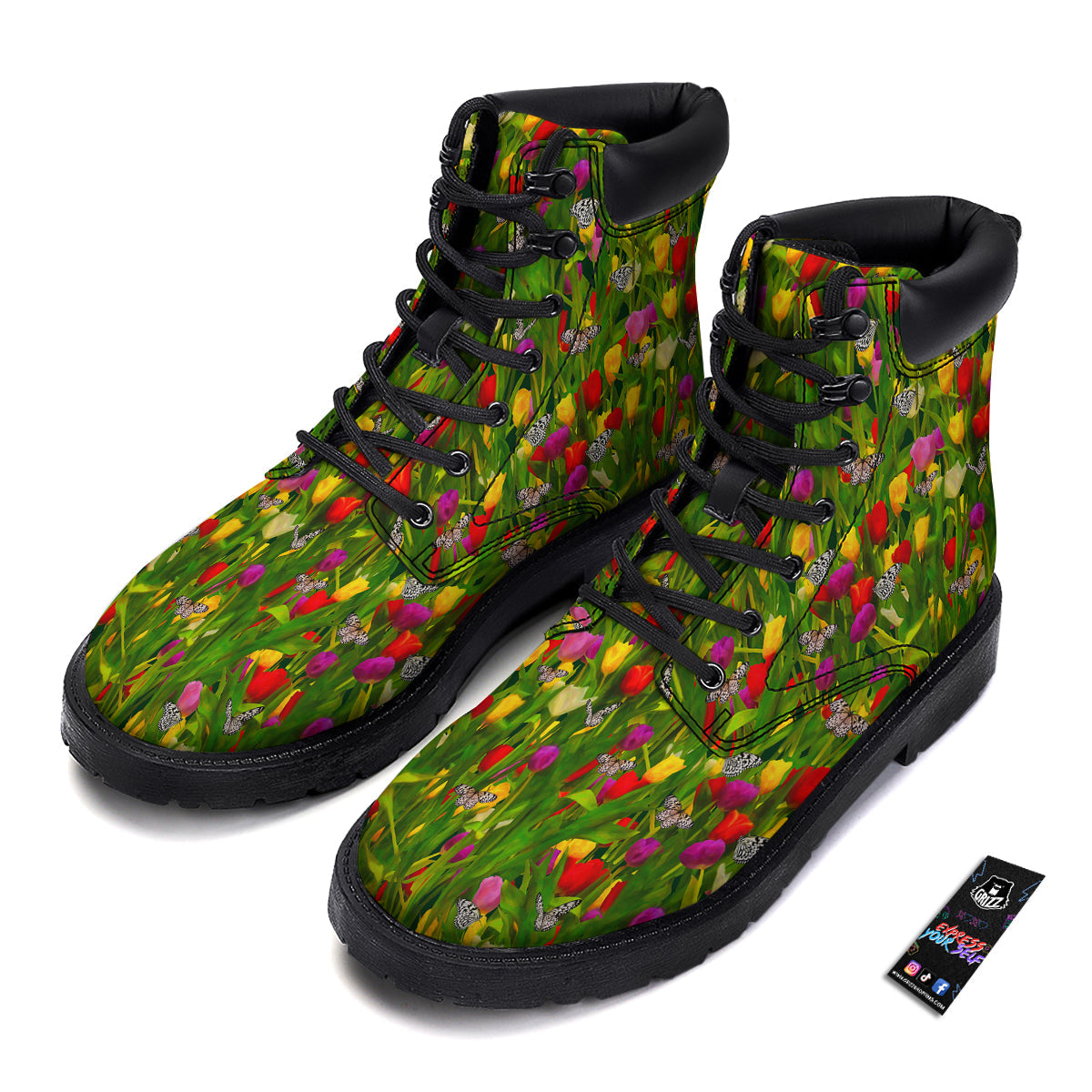 Tulip Field Print Pattern Boots-grizzshop