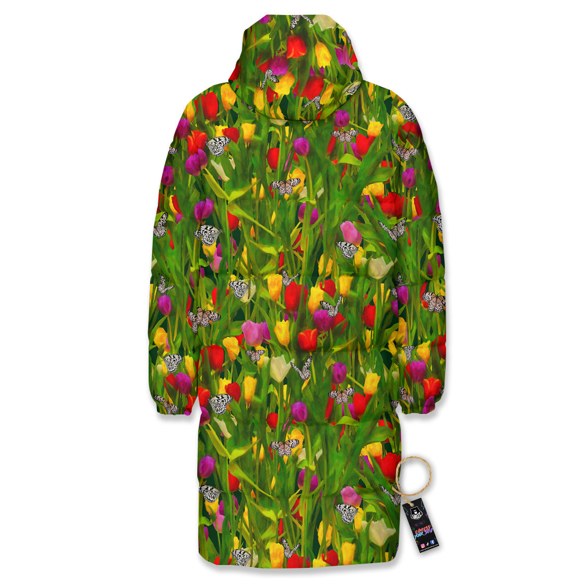 Tulip Field Print Pattern Long Down Jacket-grizzshop