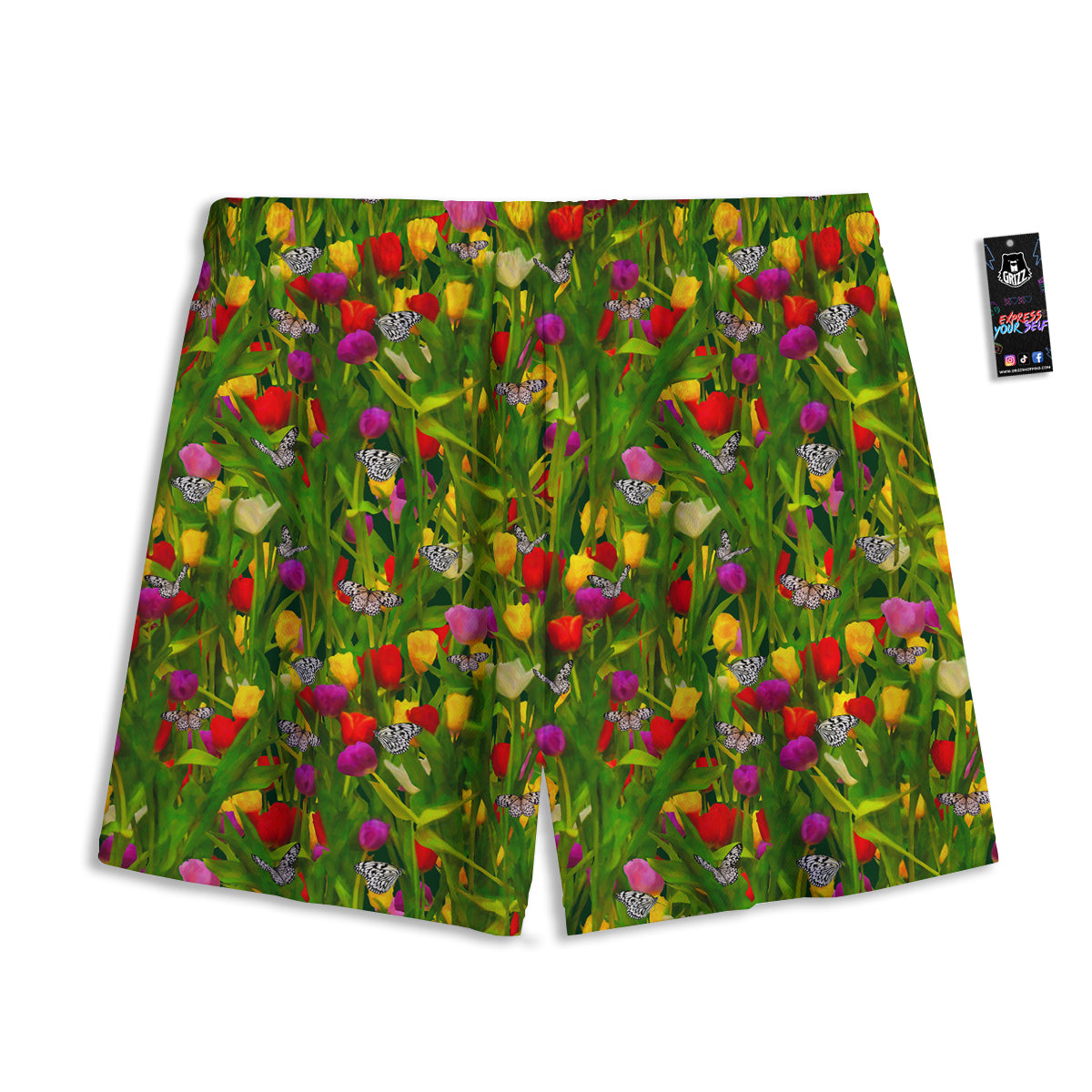 Tulip Field Print Pattern Mesh Shorts-grizzshop