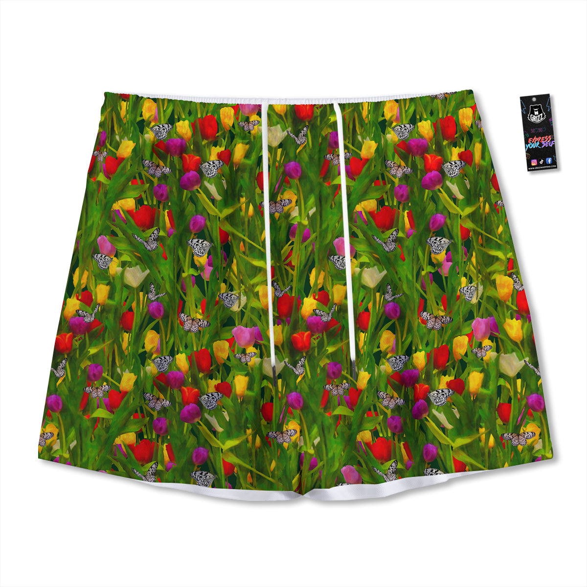 Tulip Field Print Pattern Mesh Shorts-grizzshop