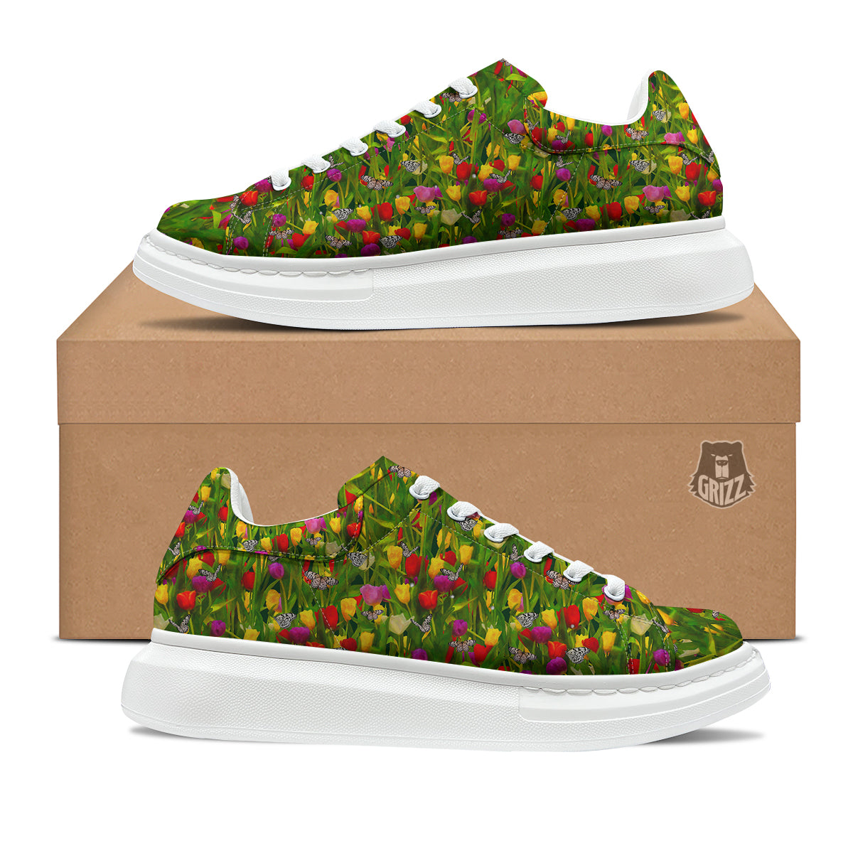 Tulip Field Print Pattern Platform Shoes-grizzshop