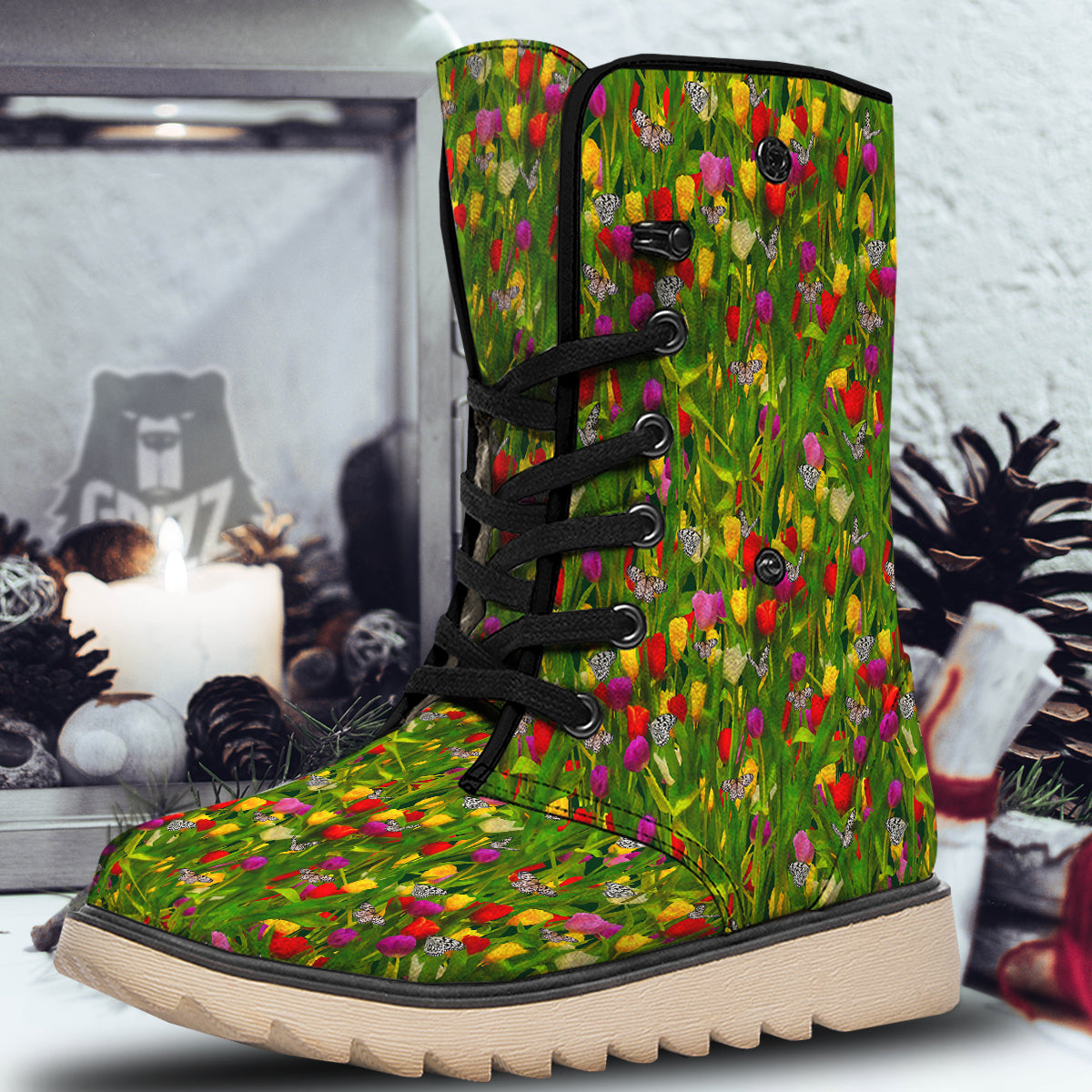 Tulip Field Print Pattern Snow Boots-grizzshop