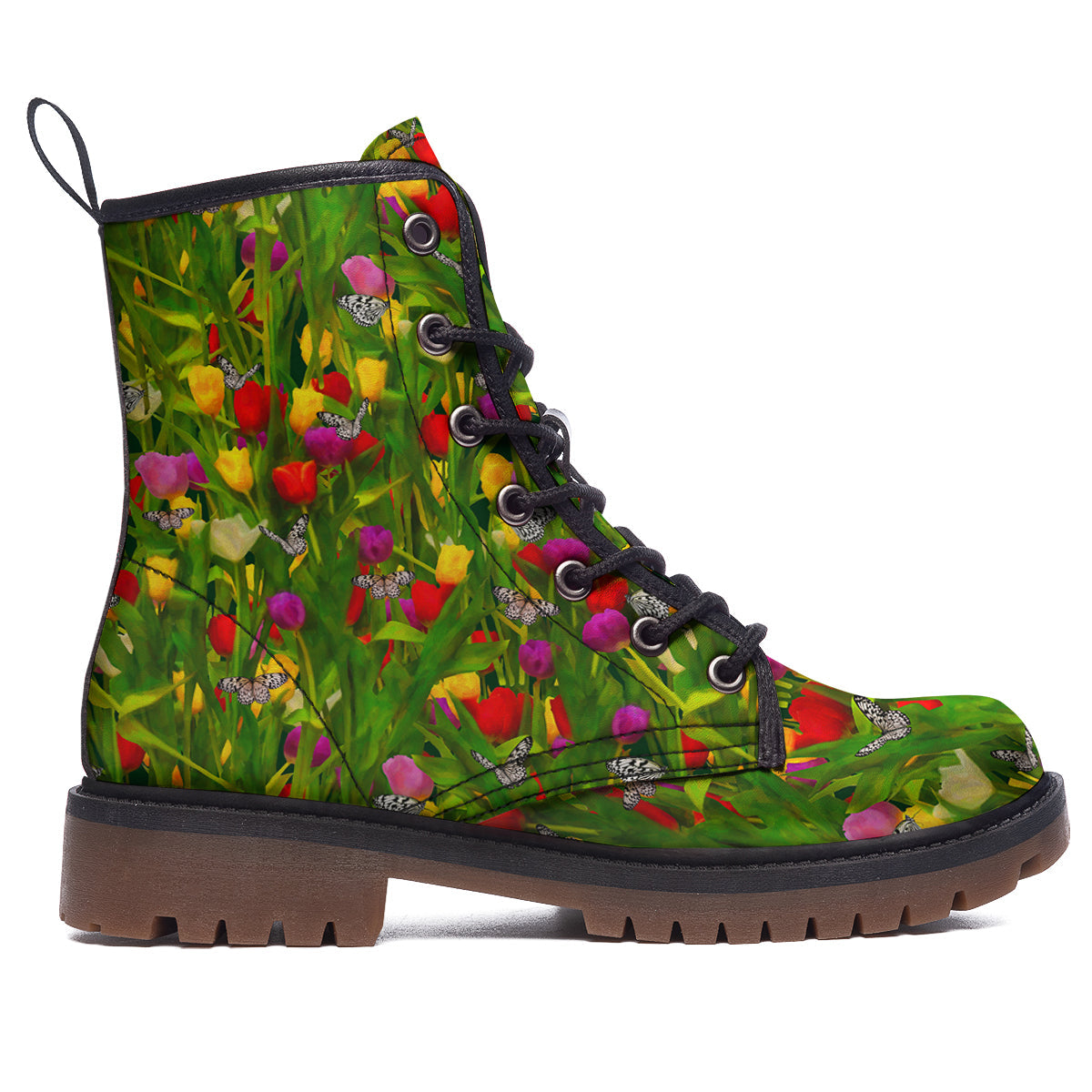 Tulip Field Print Pattern Work Boots-grizzshop