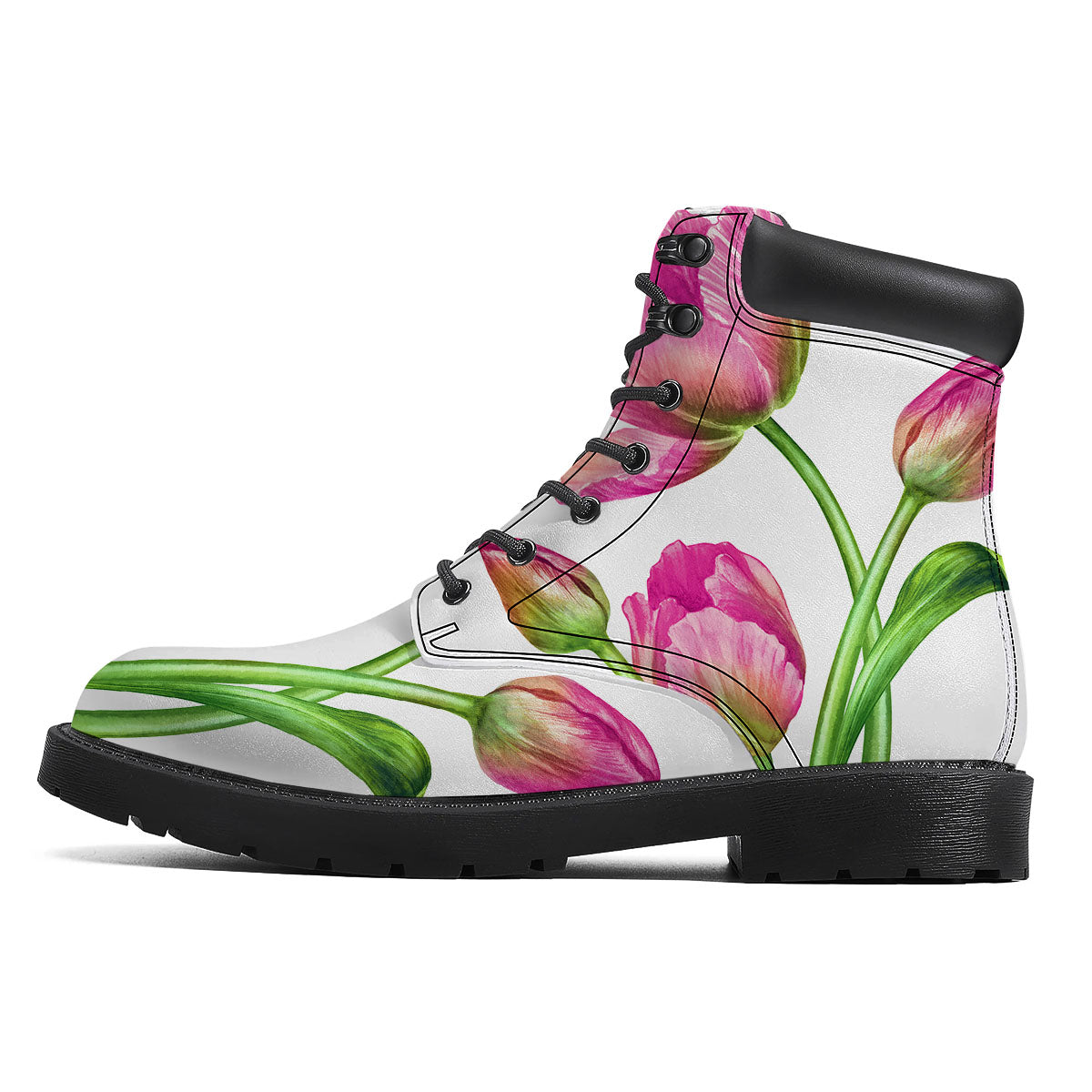 Tulip Flower Pink Watercolor Print Boots-grizzshop