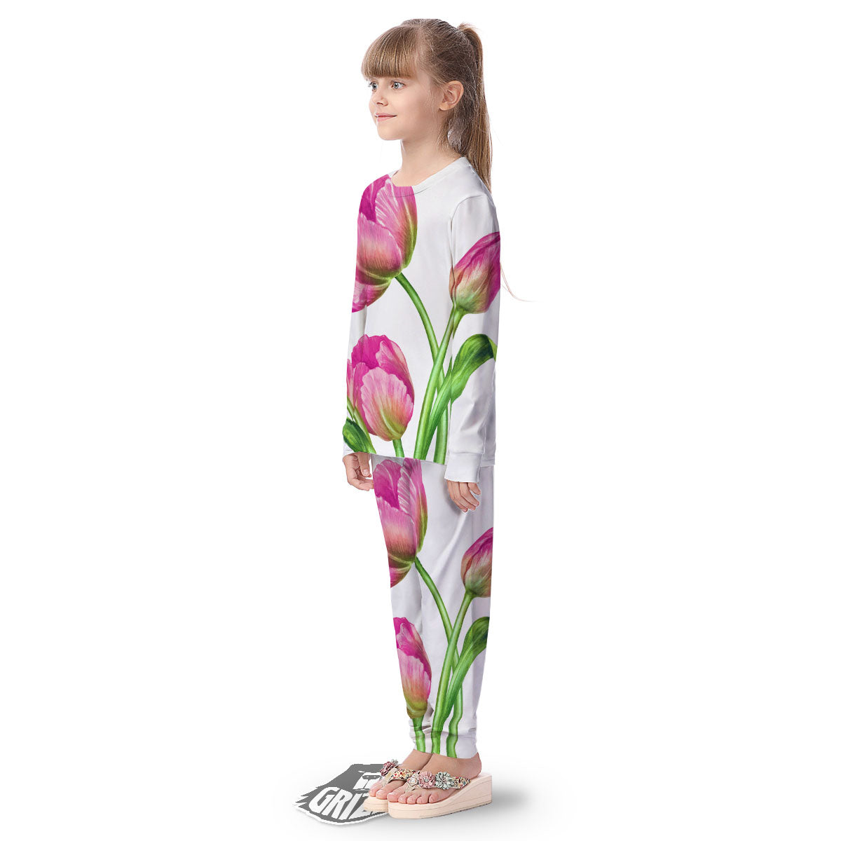 Tulip Flower Pink Watercolor Print Kid's Pajamas-grizzshop