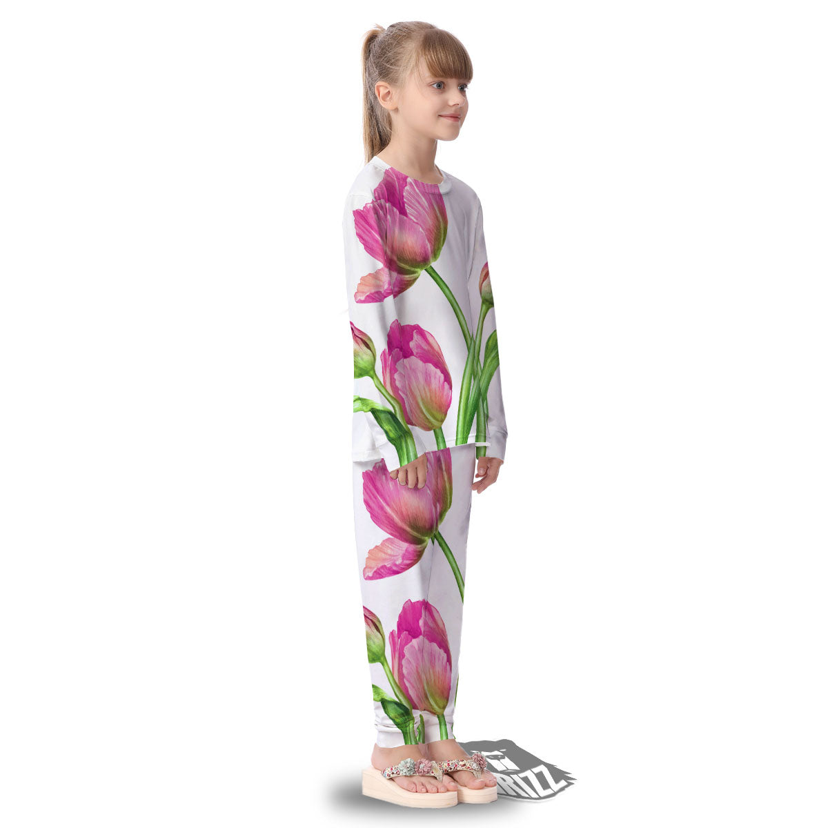 Tulip Flower Pink Watercolor Print Kid's Pajamas-grizzshop