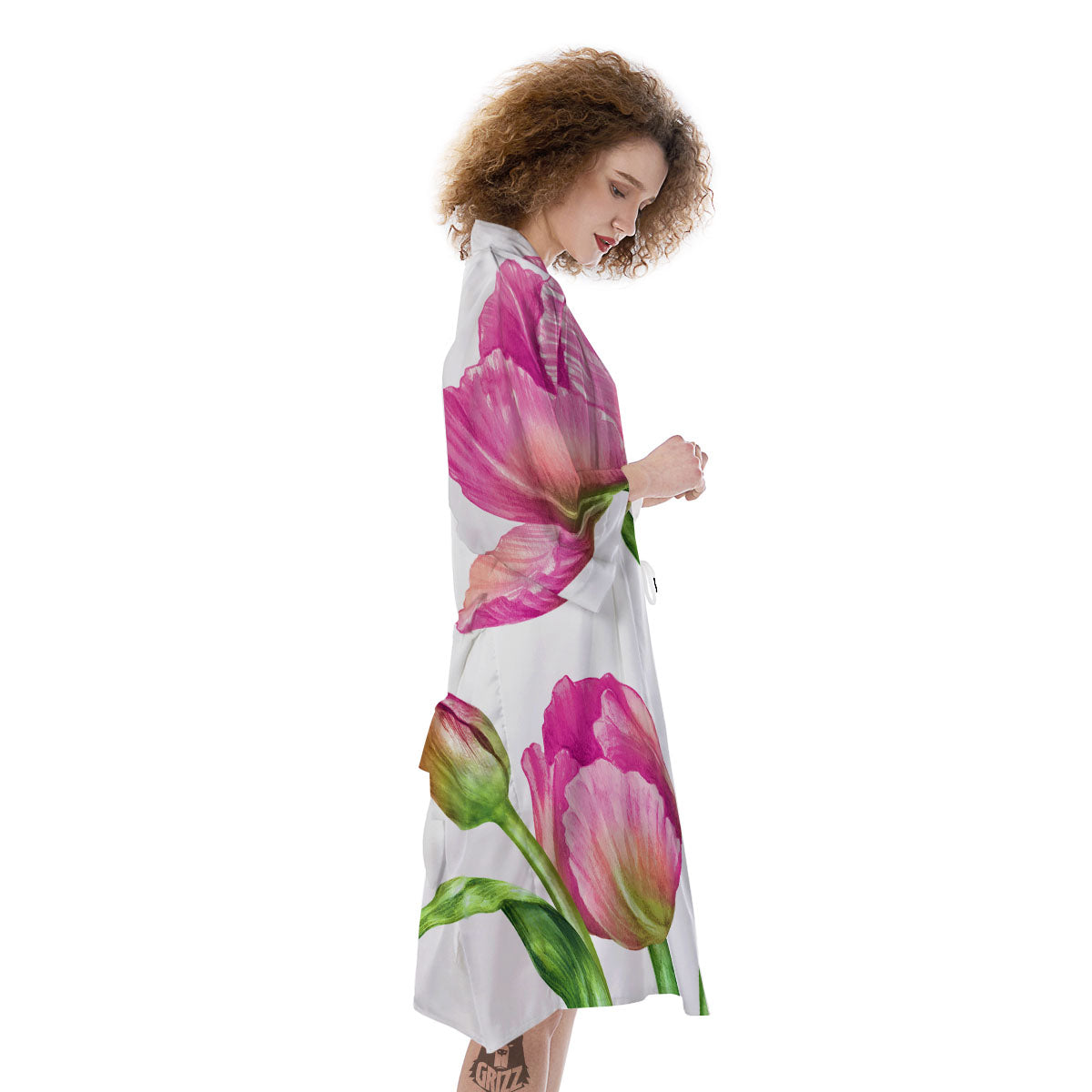 Tulip Flower Pink Watercolor Print Kimono-grizzshop