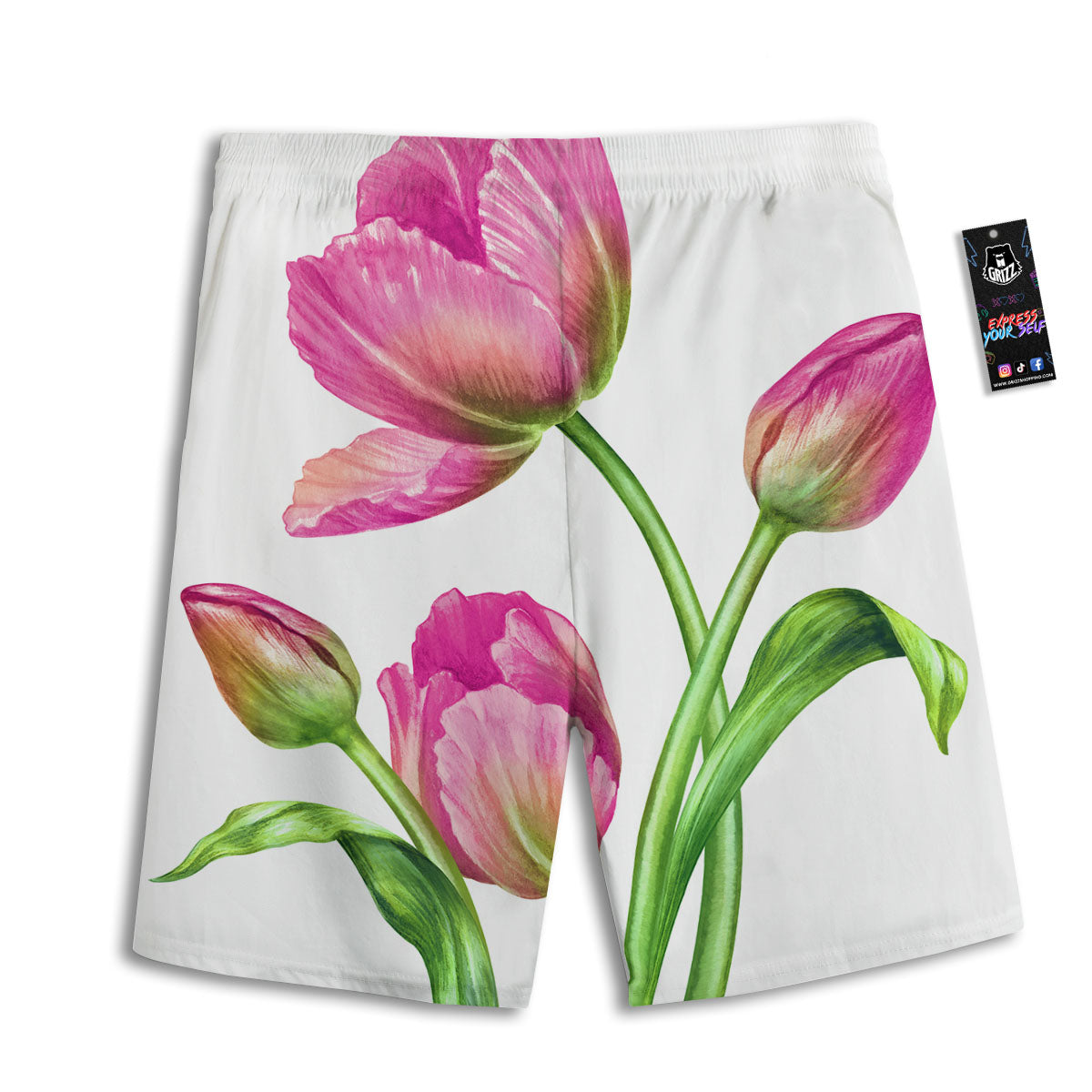 Tulip Flower Pink Watercolor Print Men's Athletic Shorts-grizzshop