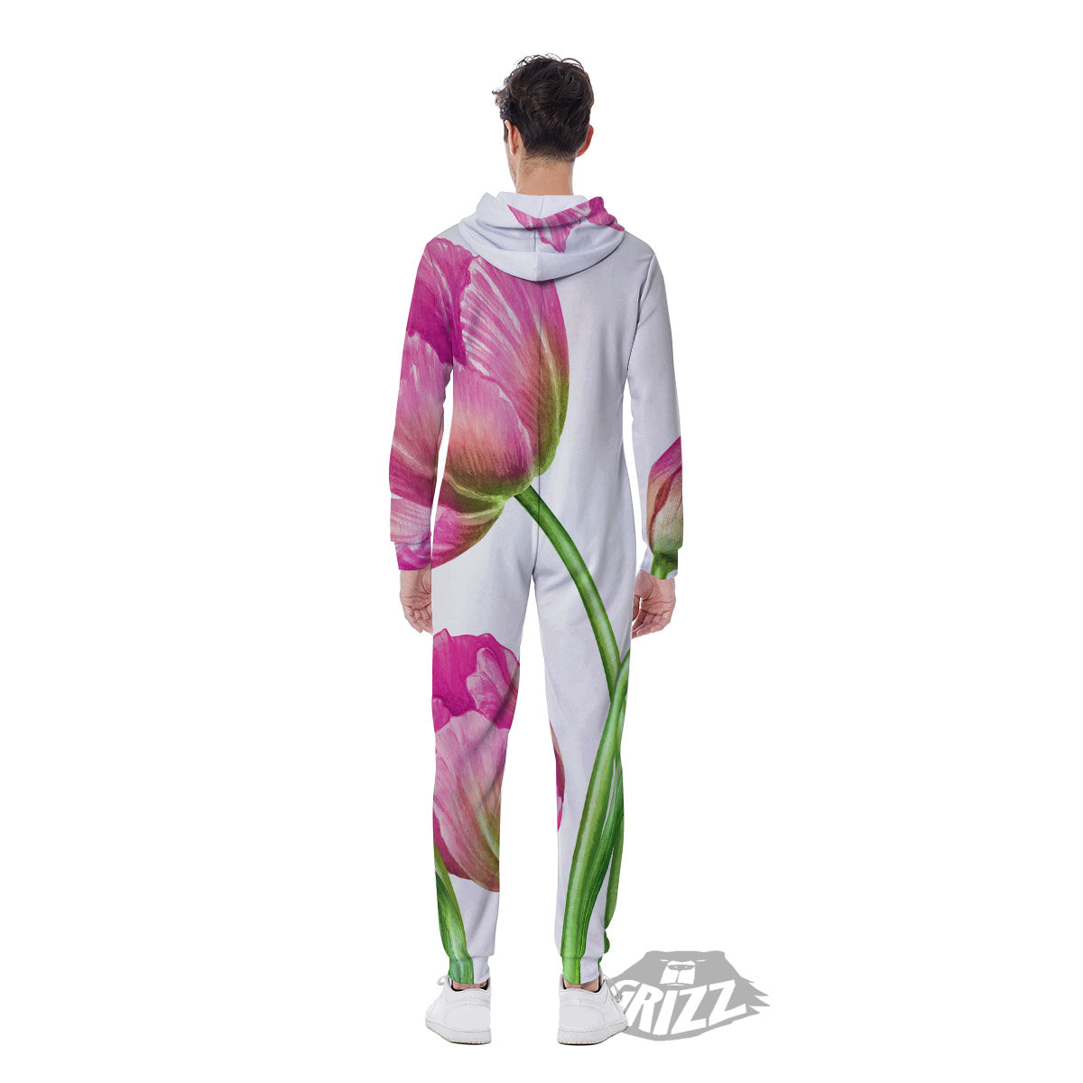 Tulip Flower Pink Watercolor Print Men's Jumpsuit-grizzshop