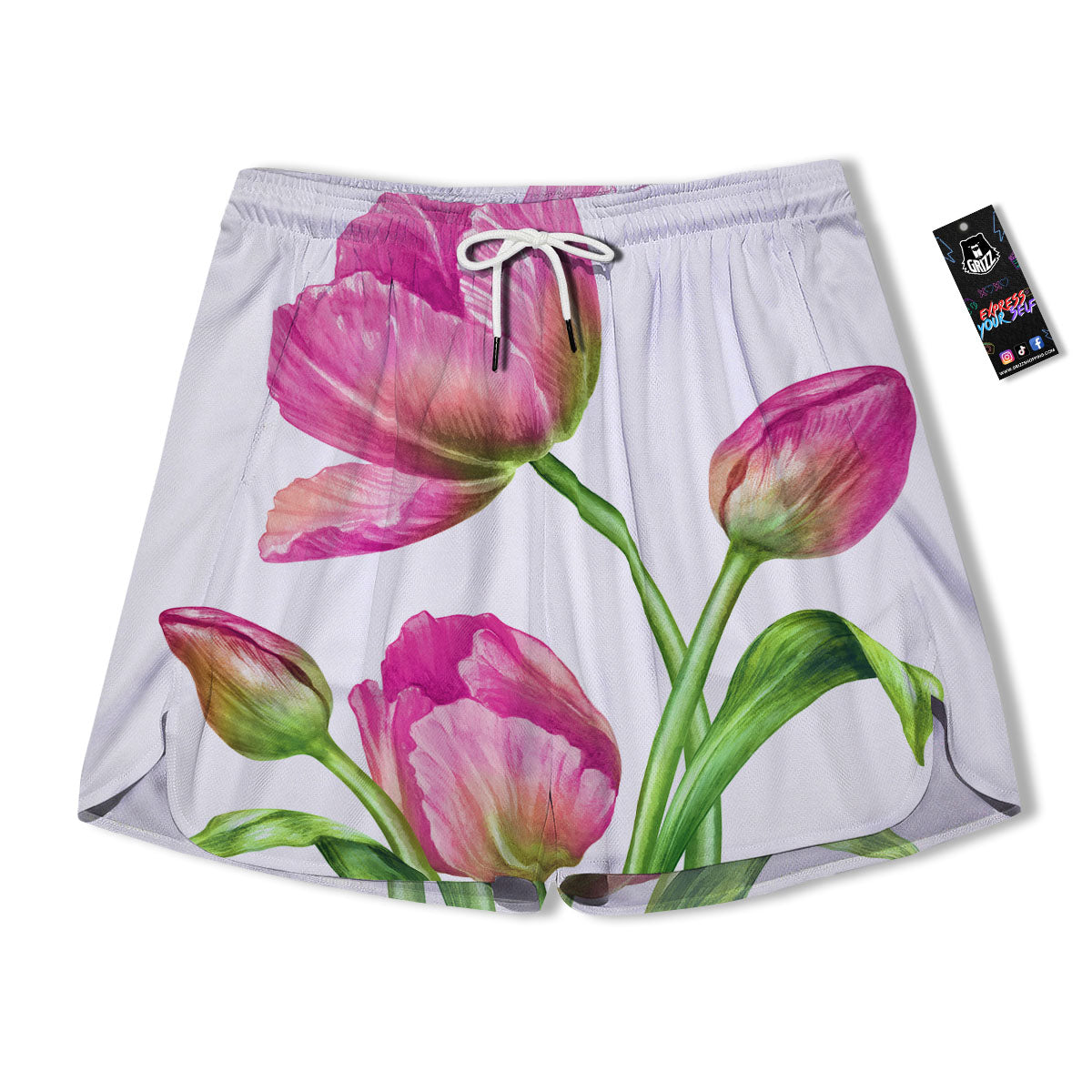 Tulip Flower Pink Watercolor Print Men's Running Shorts-grizzshop