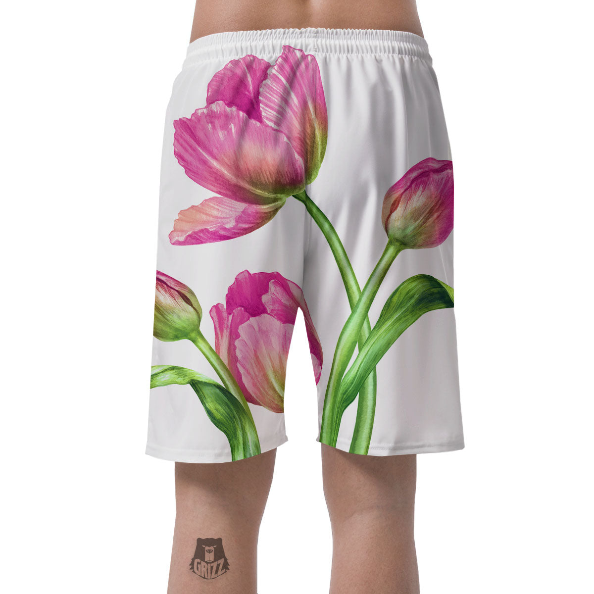 Tulip Flower Pink Watercolor Print Men's Shorts-grizzshop