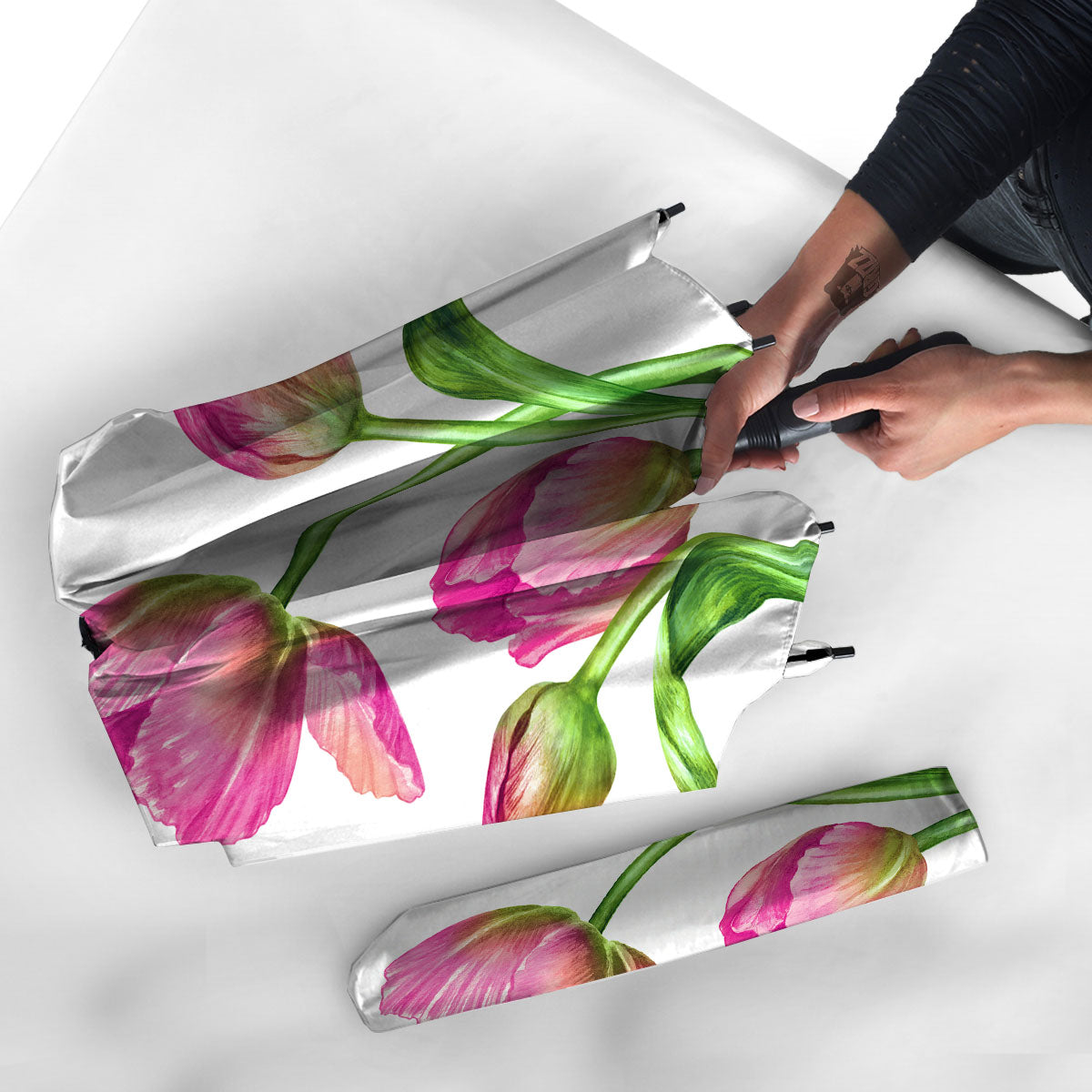 Tulip Flower Pink Watercolor Print Umbrella-grizzshop