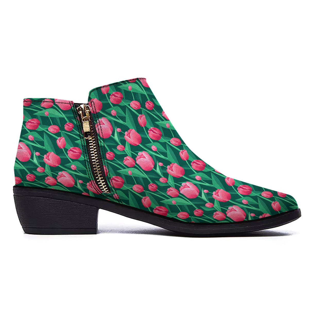 Tulip Pink Print Pattern Ankle Boots-grizzshop