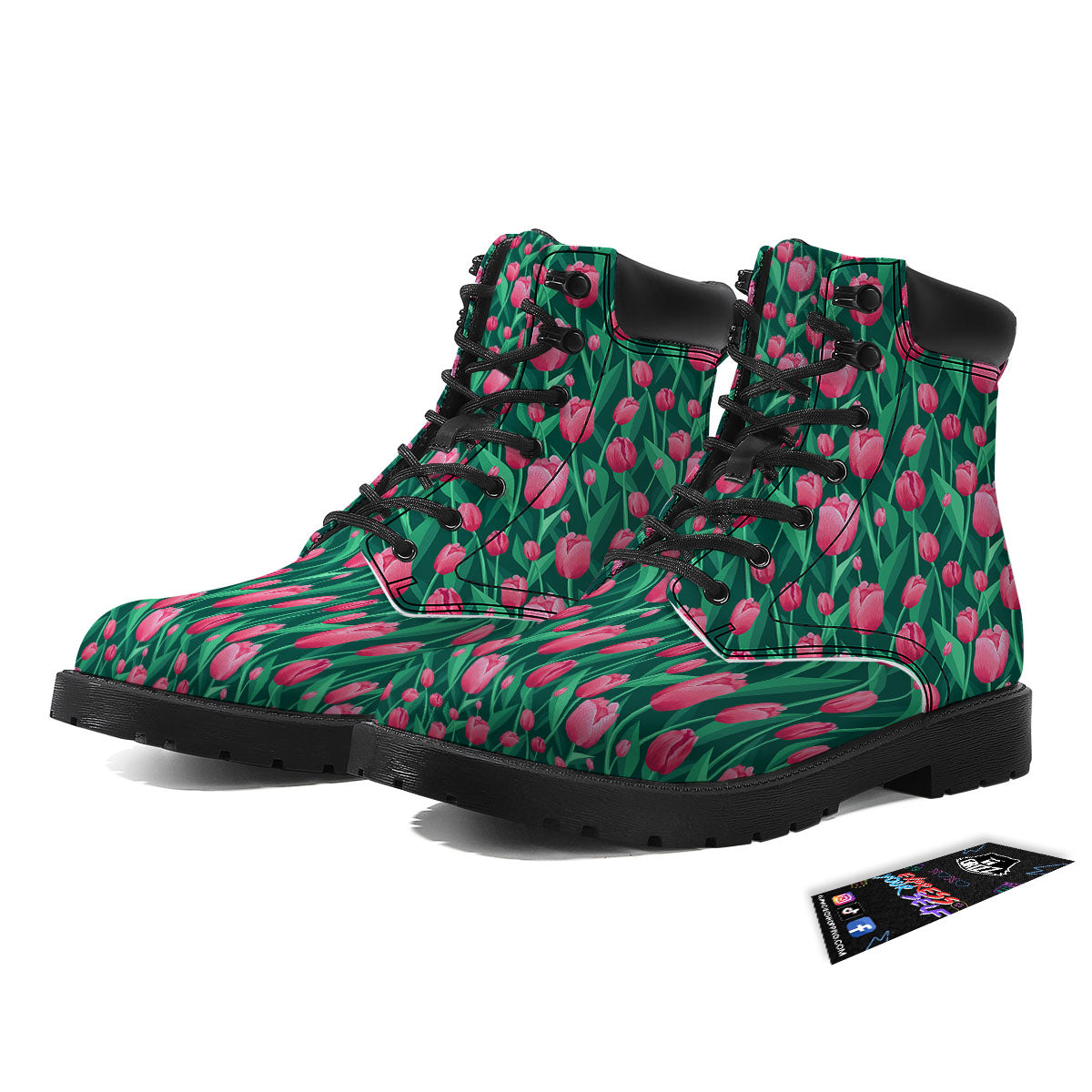 Tulip Pink Print Pattern Boots-grizzshop