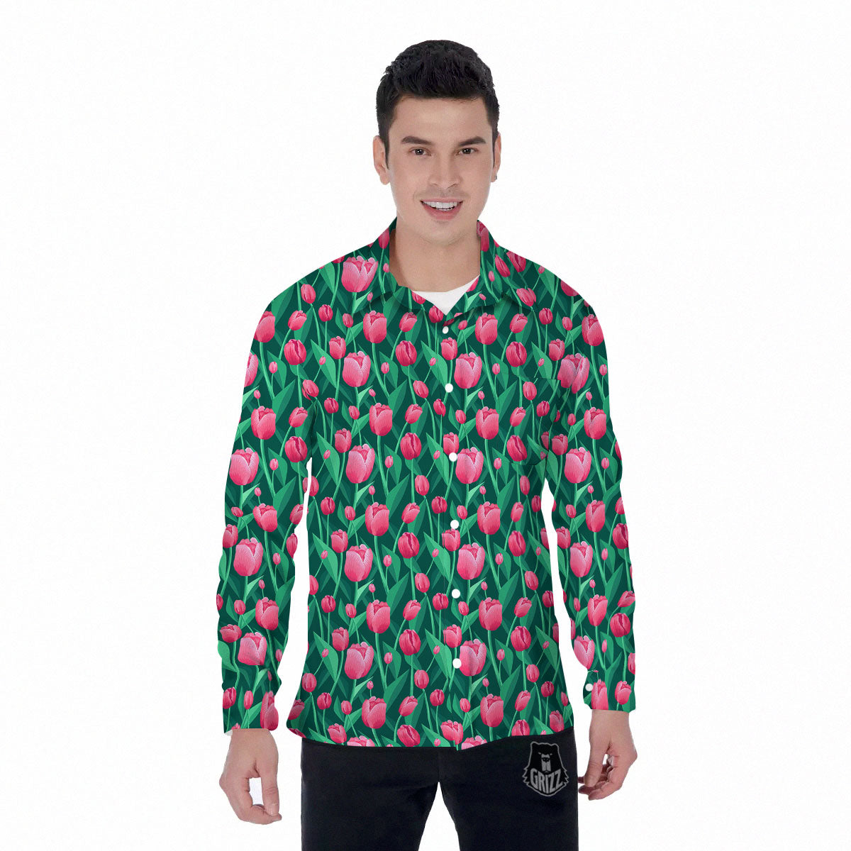 Ethnic Pink Print Pattern Men Long Robe