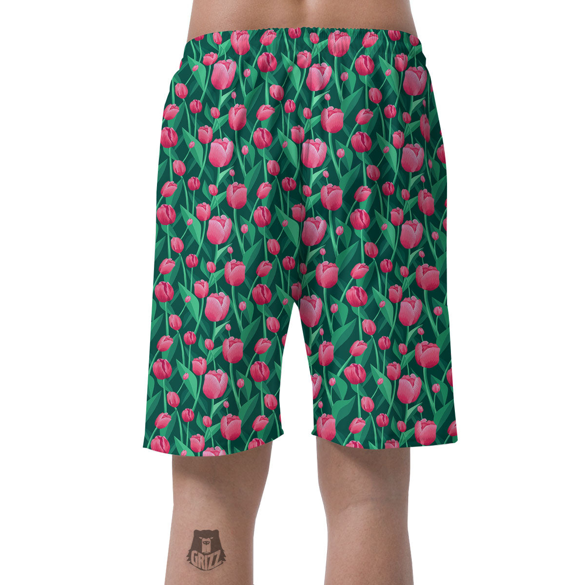 Tulip Pink Print Pattern Men's Shorts-grizzshop
